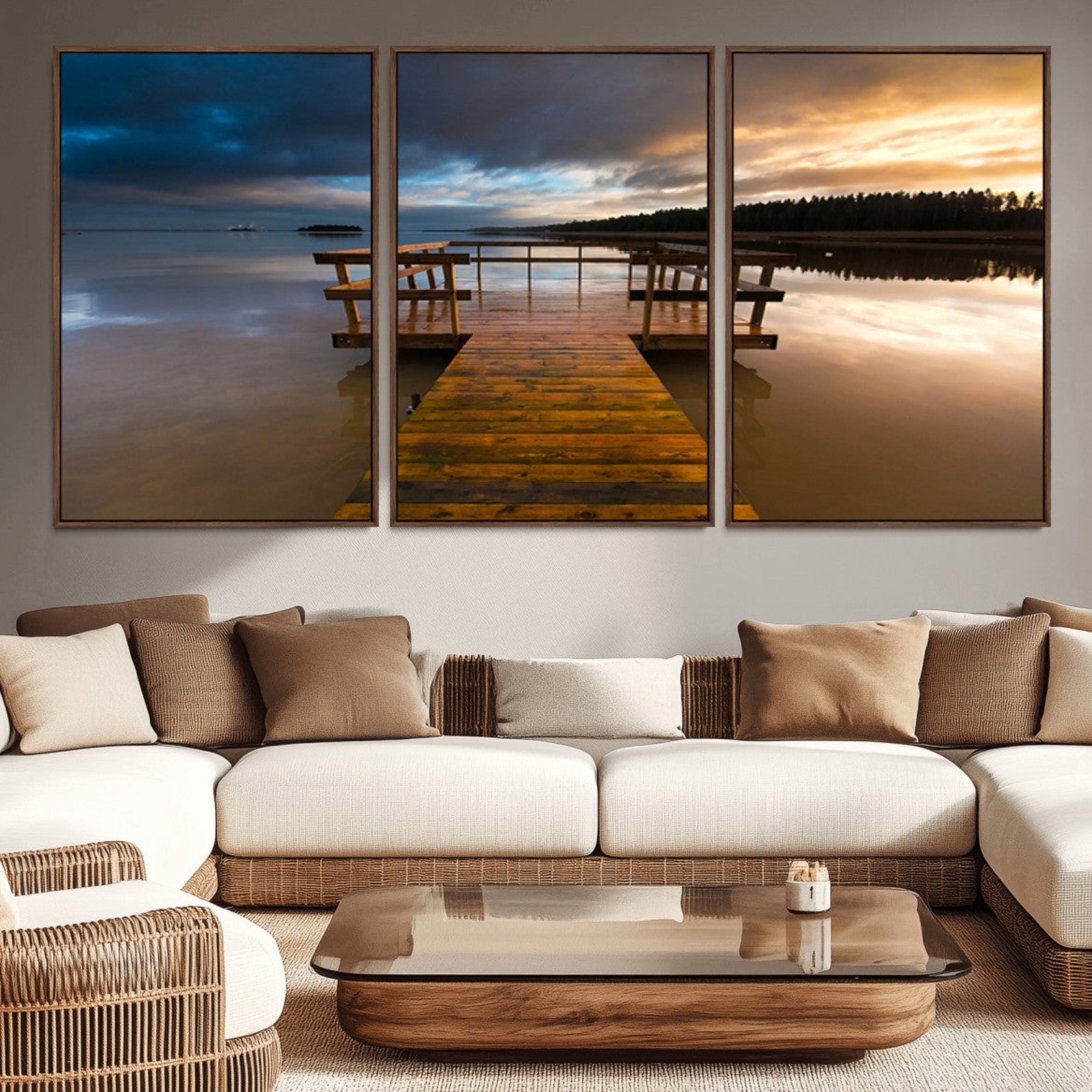 77616-MGV-CV-36X24-Serene Lake Pier at Sunset Canvas Print | Landscape Canvas Print | Ready to Hang and Framed Wall Art