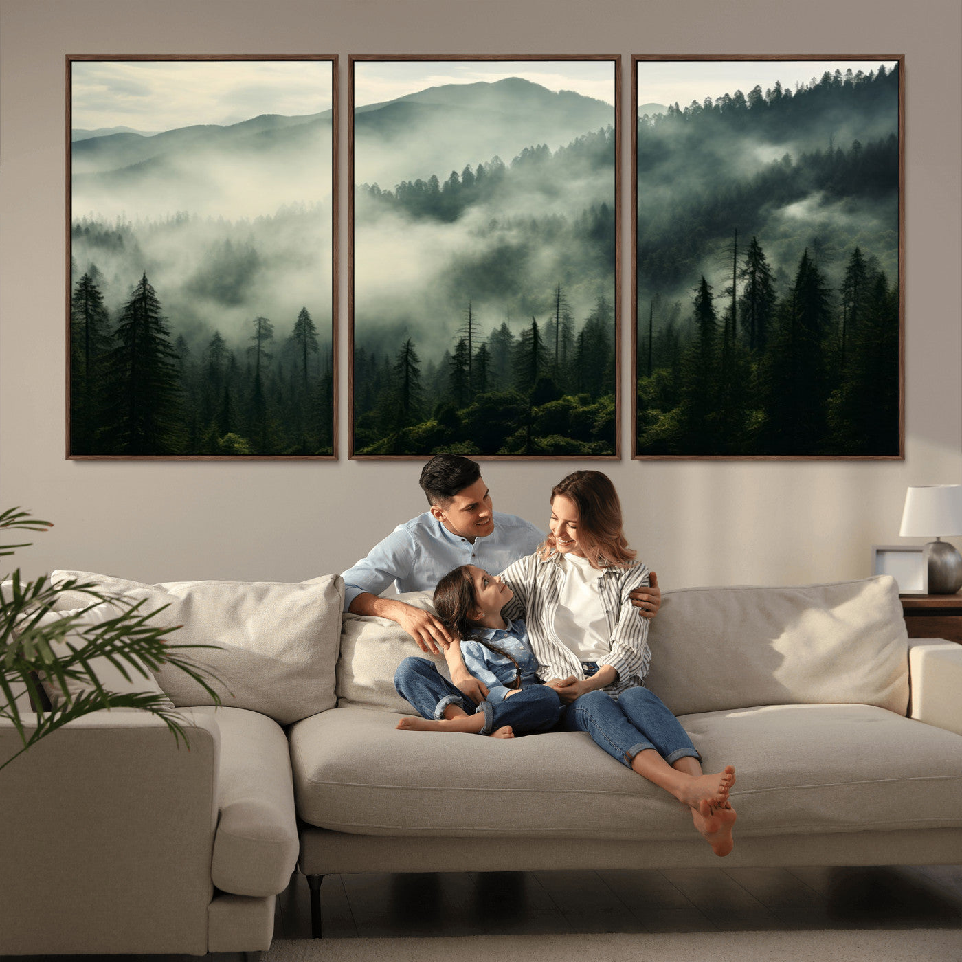 MGV-FC-60X30-3P - Captivating Misty Forest Wall Art Premium Canvas Print a Foggy and Serene Atmosphere