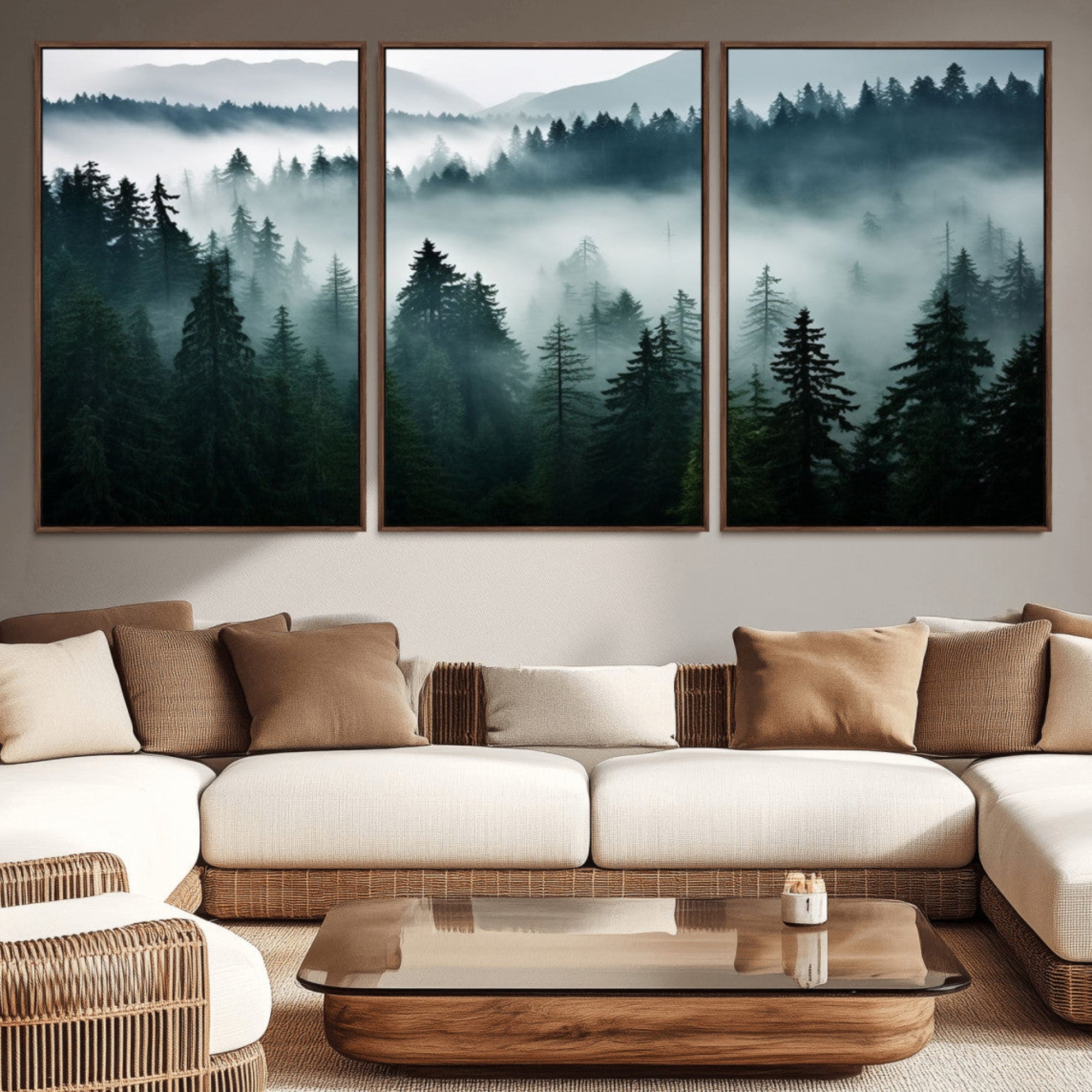 90079-MGV-CV-36X24-Captivating Misty Forest Wall Art Canvas, Premium Canvas Print a Foggy and Serene Atmosphere