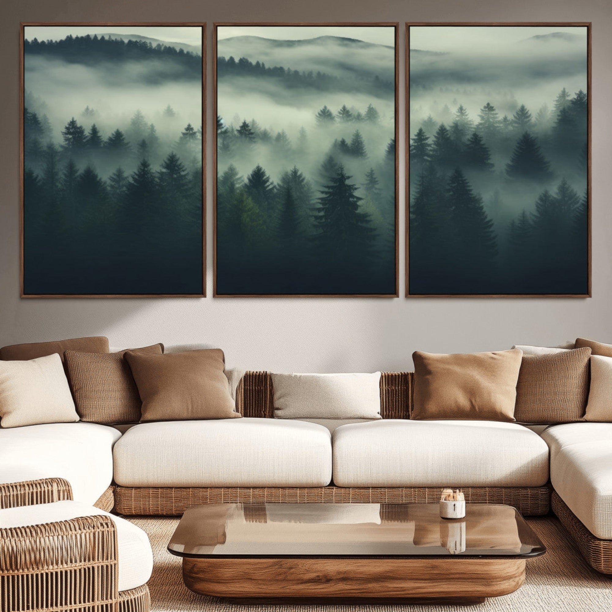 76456-MGV-CV-36X24-Misty Forest Wall Art Premium Canvas Print a Foggy and Serene Atmosphere