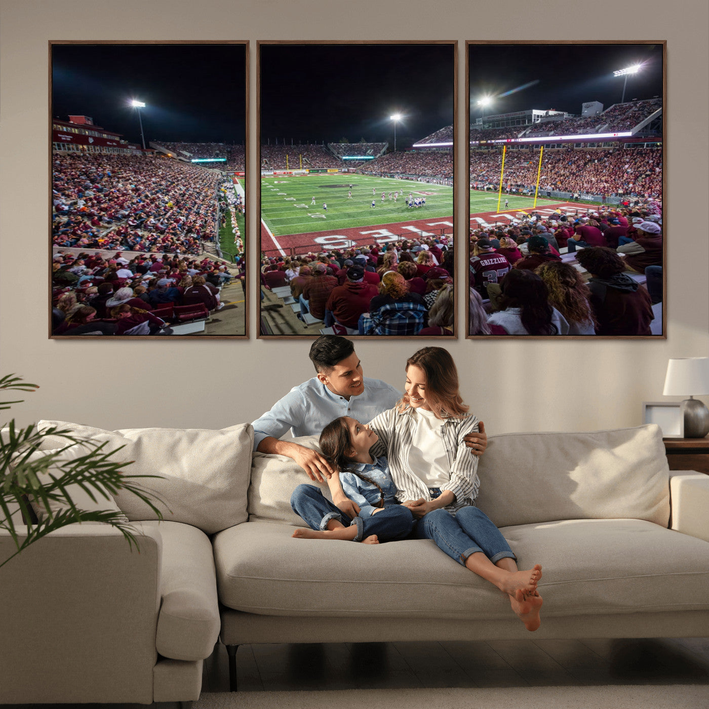 56191-MGV-FC-60X30-3P_Walnut-American Football Wall Art Canvas Print, Stadium Sport Wall Art Print