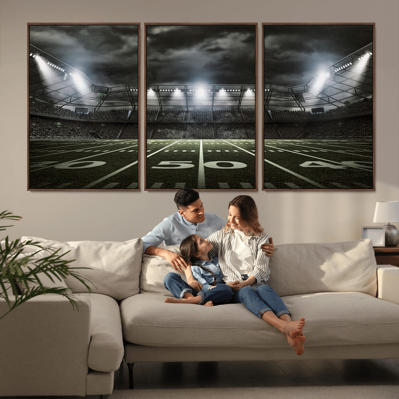 90107-MGV-FC-60X30-3P_Walnut-American Football Stadium Wall Art Canvas Print, Stadium Sport Wall Art Print