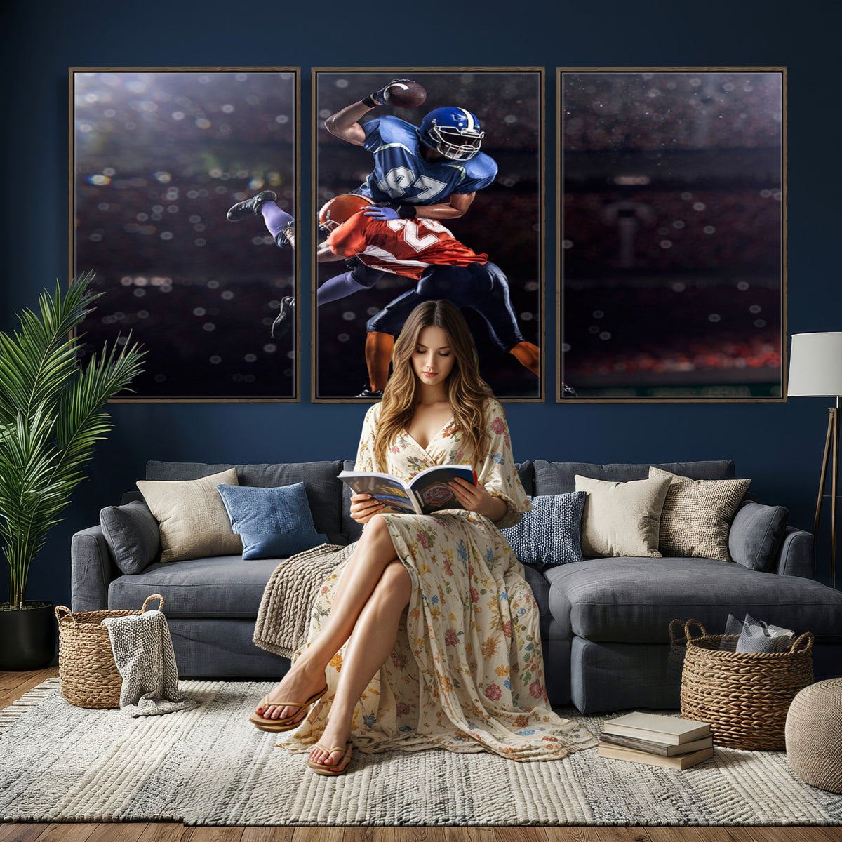 76491-MGV-CV-36X24 - American Football Wall Art Canvas Print, Stadium Sport Wall Art Print