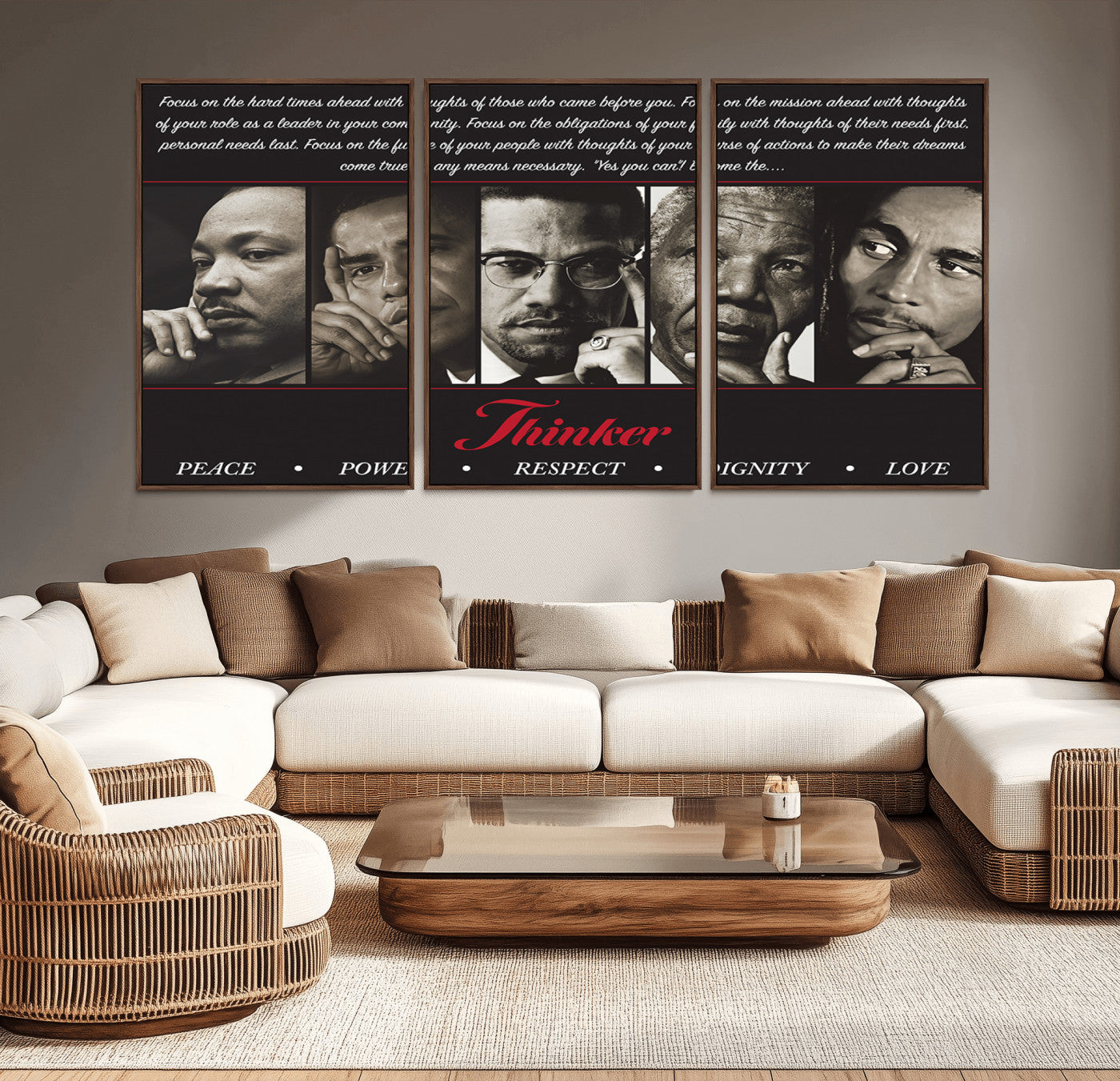 MGV-FC-60X30-3P - Thinkers of Wall Art Canvas Print - Inspirational Wall Art Featuring Icons of Peace, Power, and