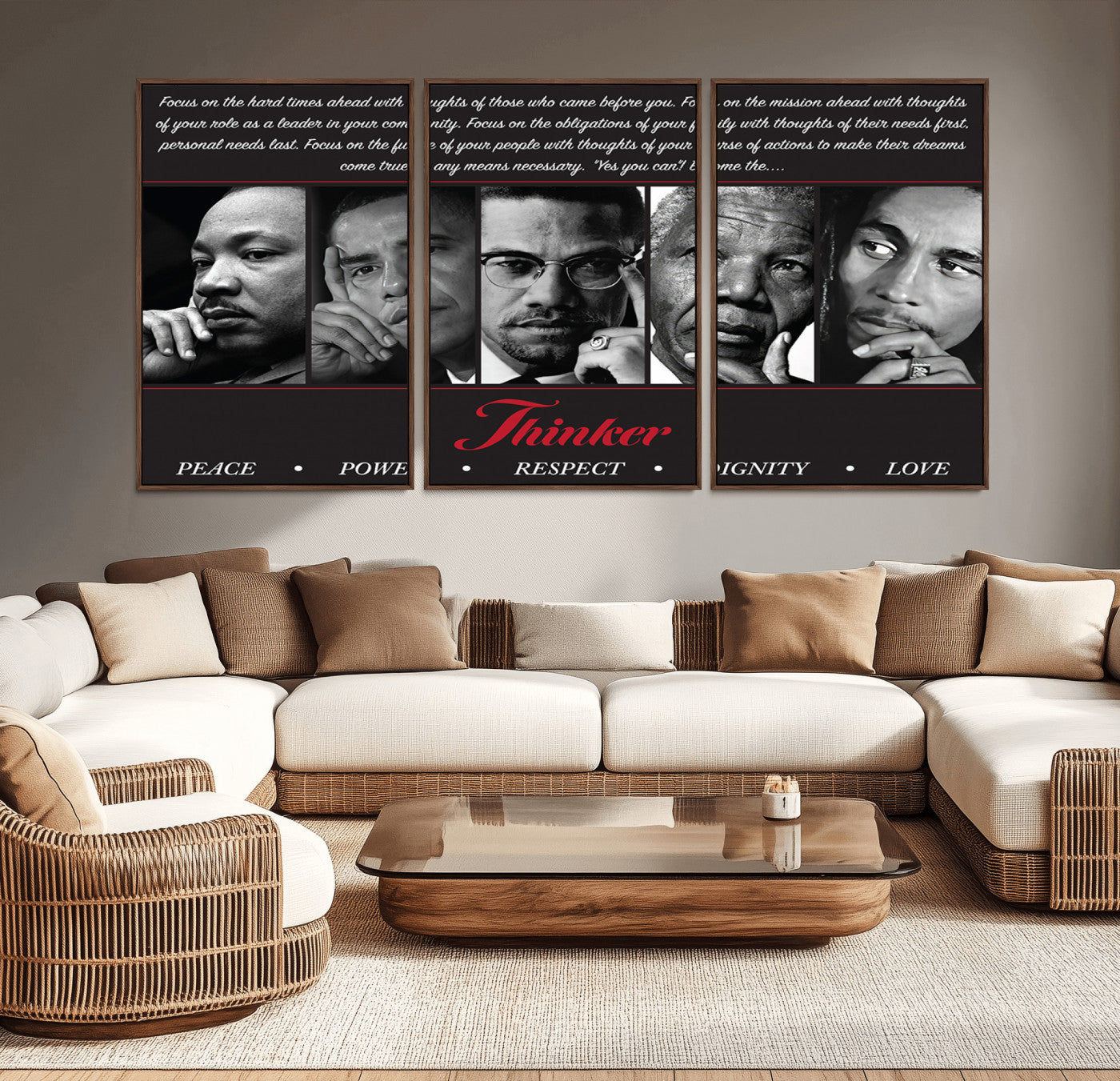 MGV-FC-60X30-3P - Thinker Peace Power Respect Dignity Wall Art | Thinkers of Changel Wall Art Featuring Icons of