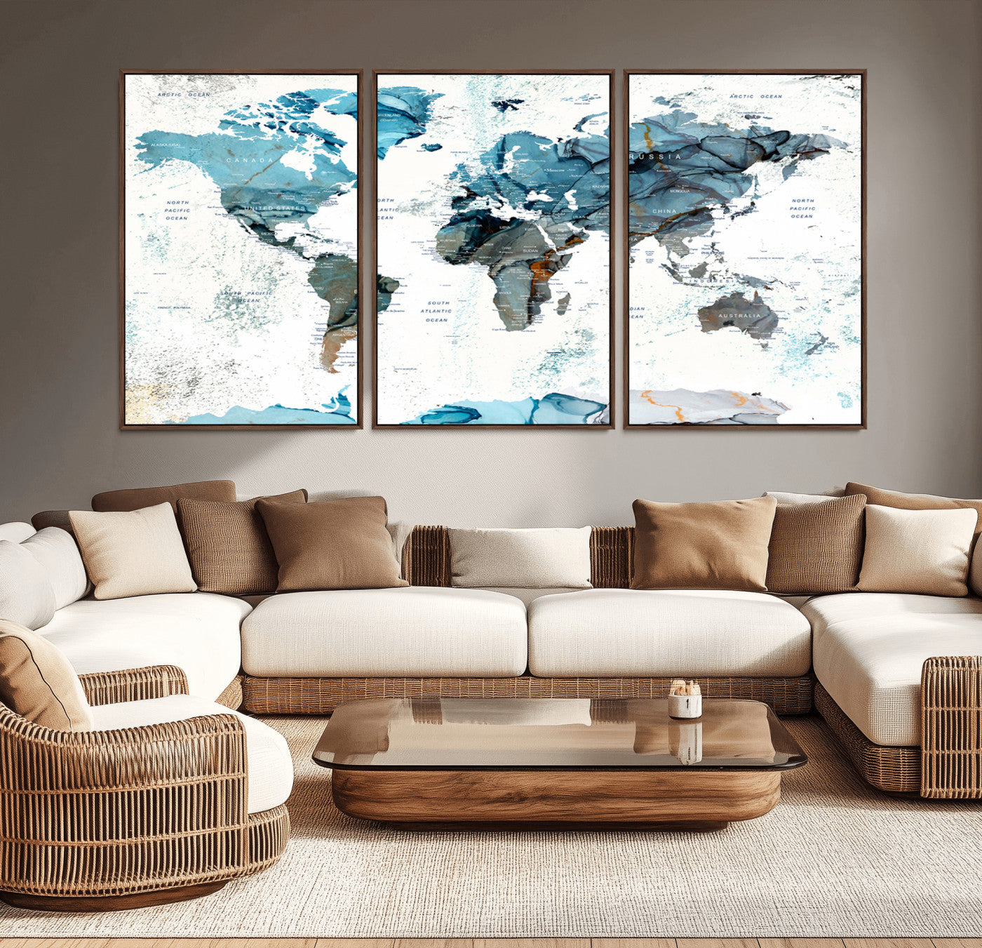 MGV-FC-60X30-3P - Push Pin World Map Canvas Print – Framed Wall Art for Couples to Track Their Travels – Anniversary