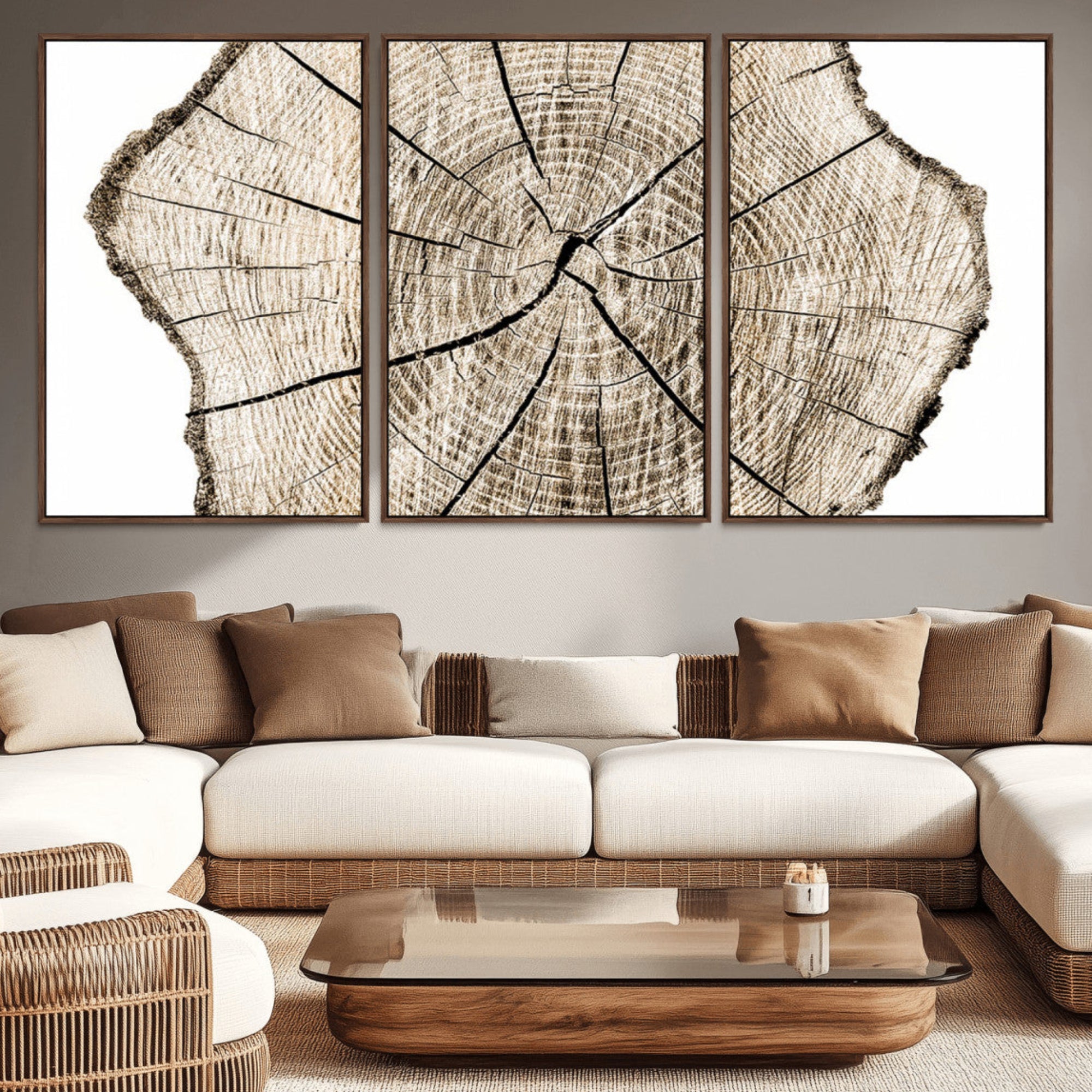 12450-MGV-CV-36X24-Abstract Wood Tree Ring Wall Art - Ready to Hang Minimalist Wooden Design for Rustic & Contemporary