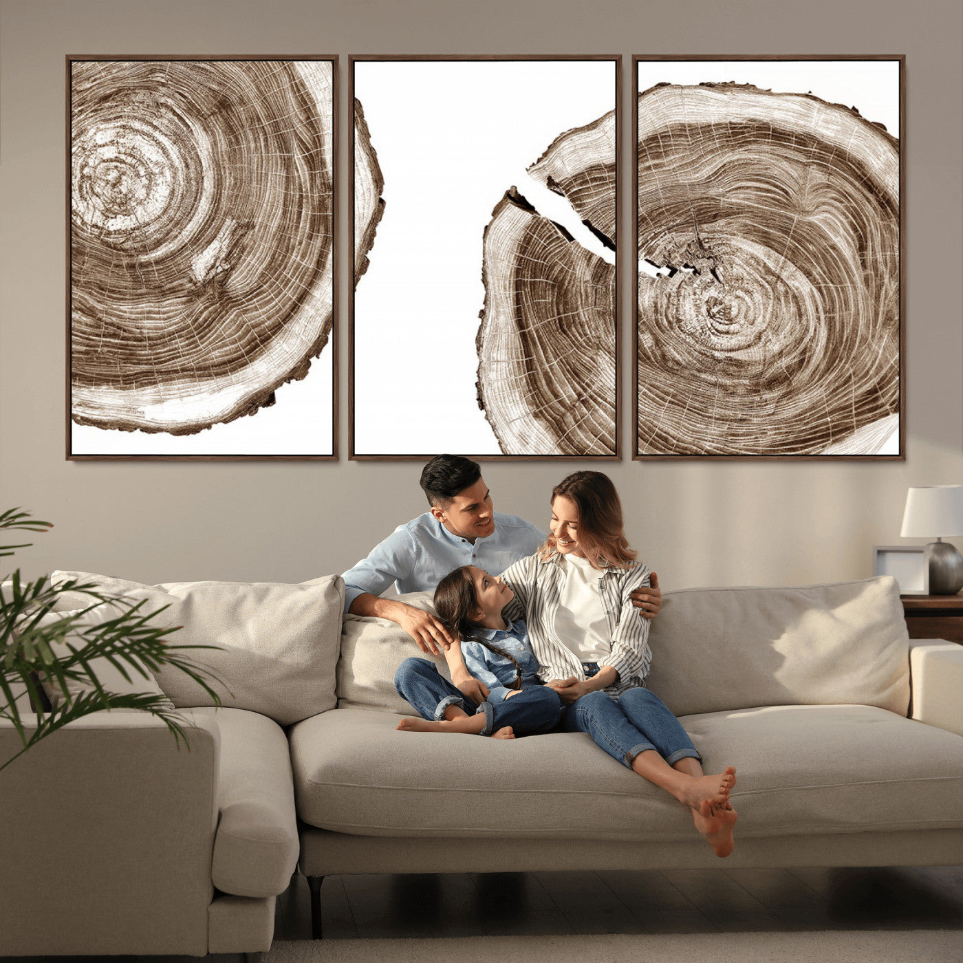 MGV-FC-60X30-3P - Wood Tree Ring Wall Art Canvas Prints, Tree Rings – Minimalist Black and White Wood Art | Triptych