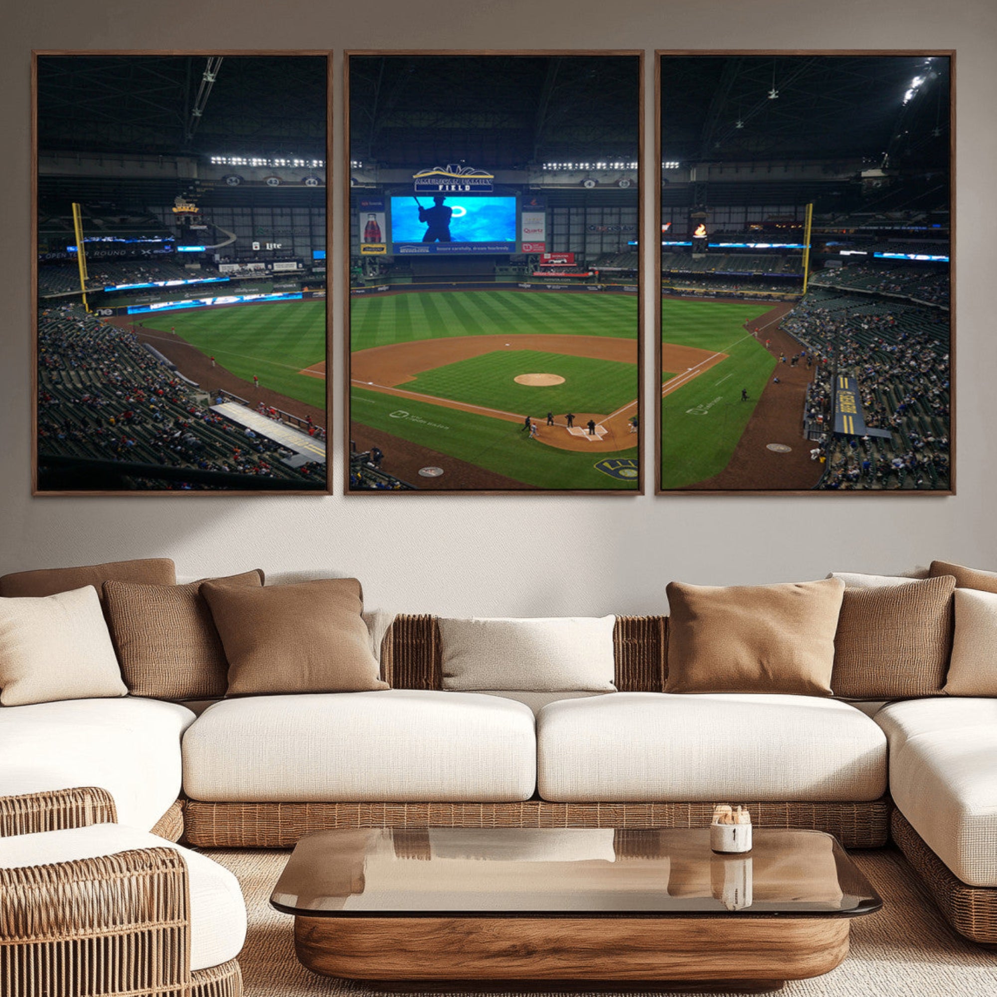 86084-MGV-CV-36X24-Milwaukee Brewers Baseball Art Print - American Family Field Stadium Wall Art Canvas Print