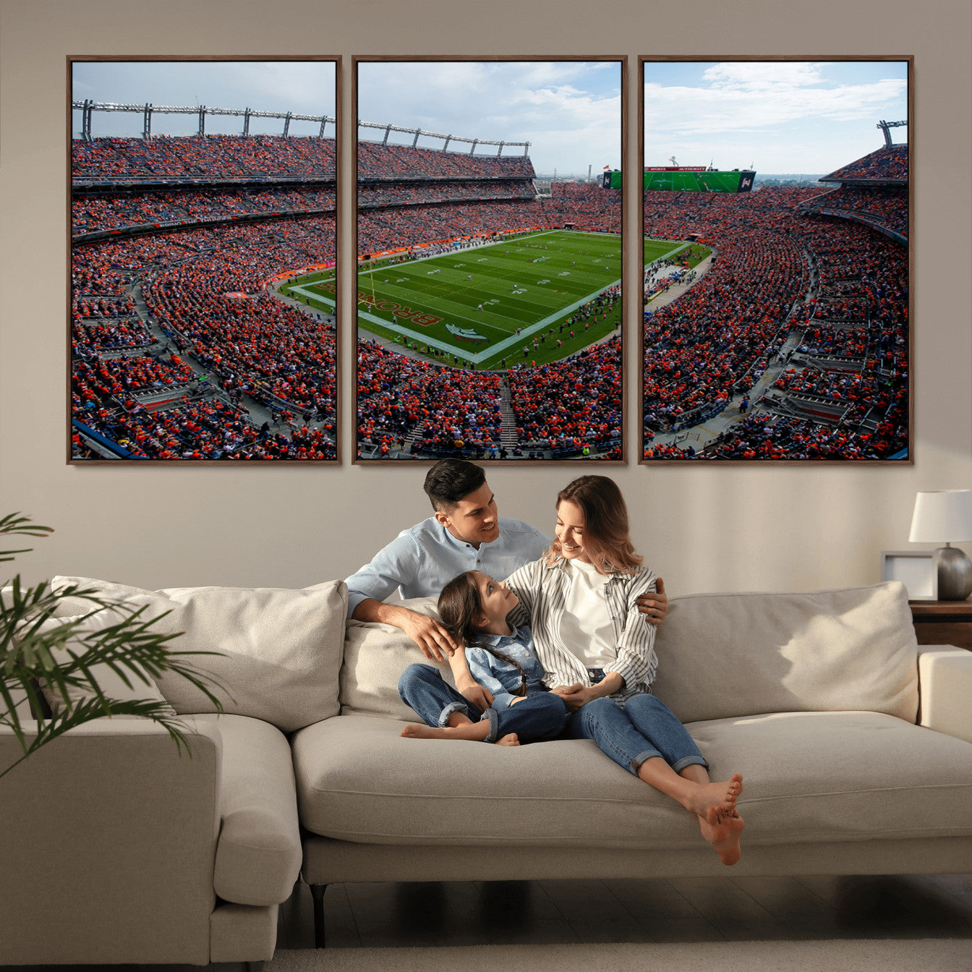 MGV-FC-60X30-3P - Denver Broncos Football Team Print - Empower Field Mile High Stadium Wall Art Canvas Print