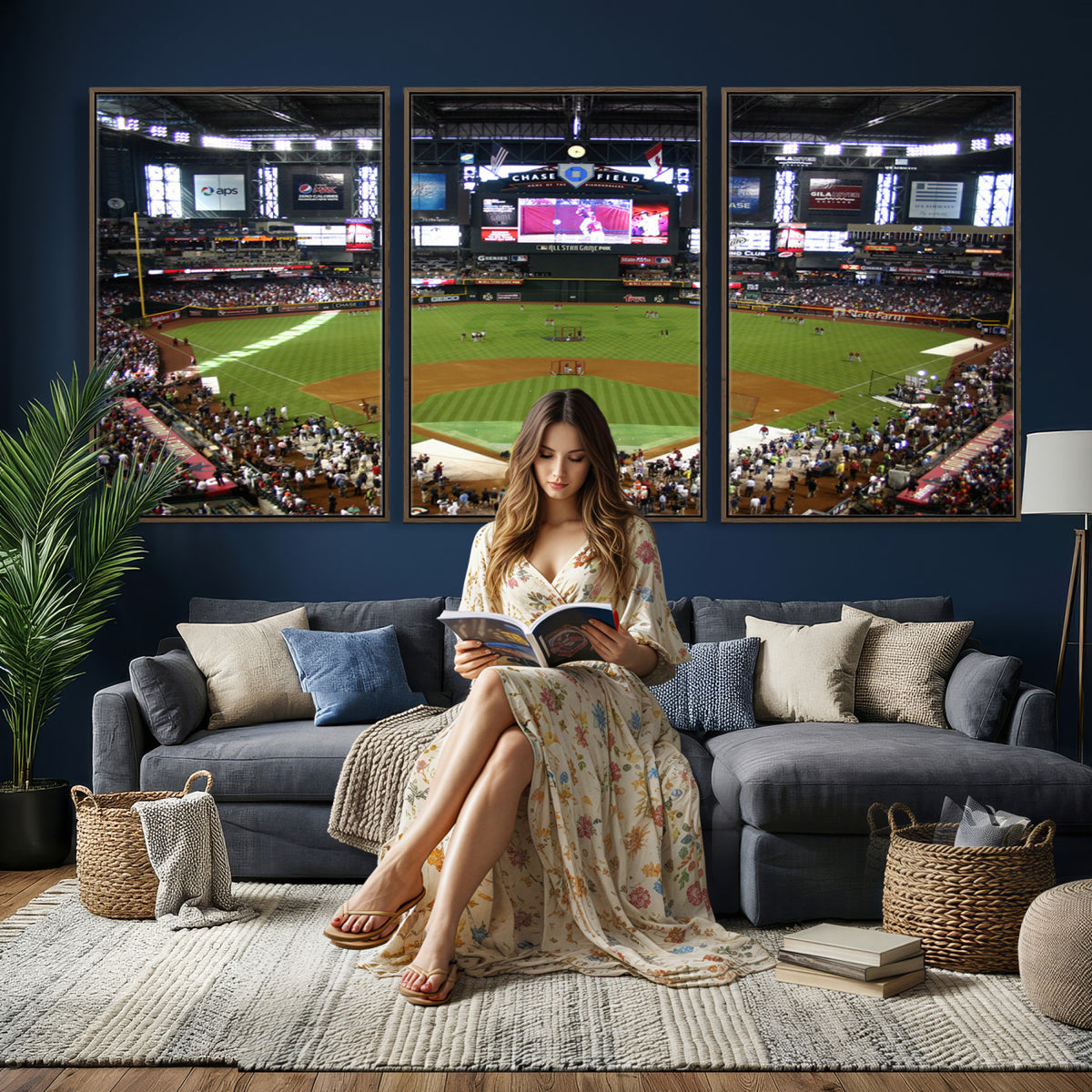 91630-MGV-CV-36X24 - Arizona Diamondbacks Baseball Team Print, Phoenix Chase Field Baseball Stadium Wall Art