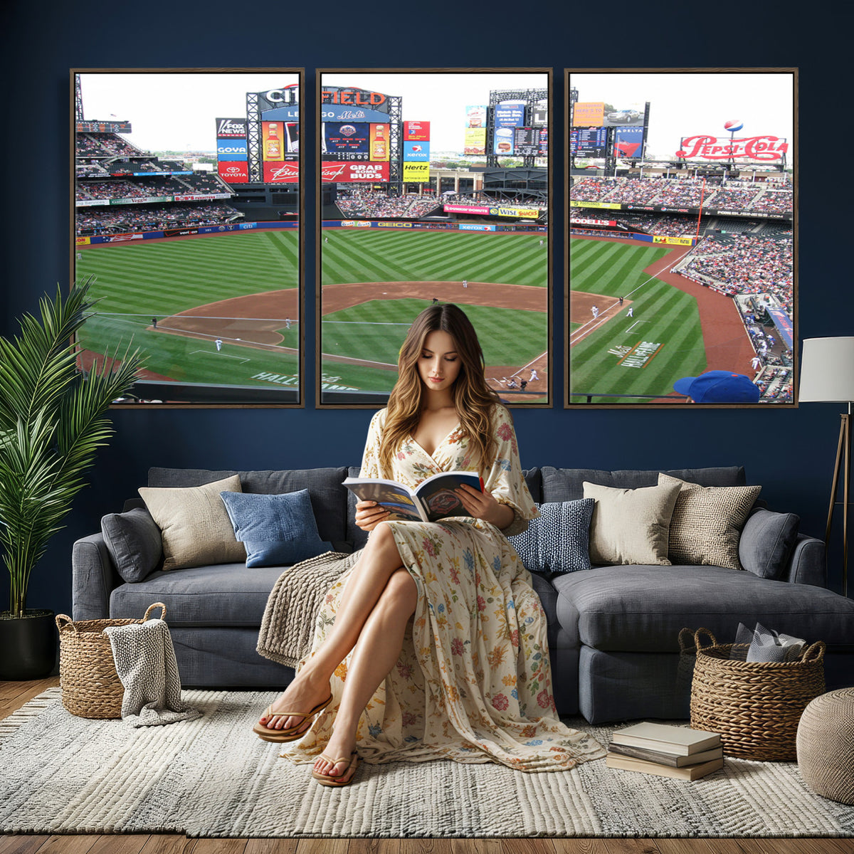 64829-MGV-CV-36X24 - New York Mets Baseball Team Print, Citi Field Baseball Stadium Wall Art