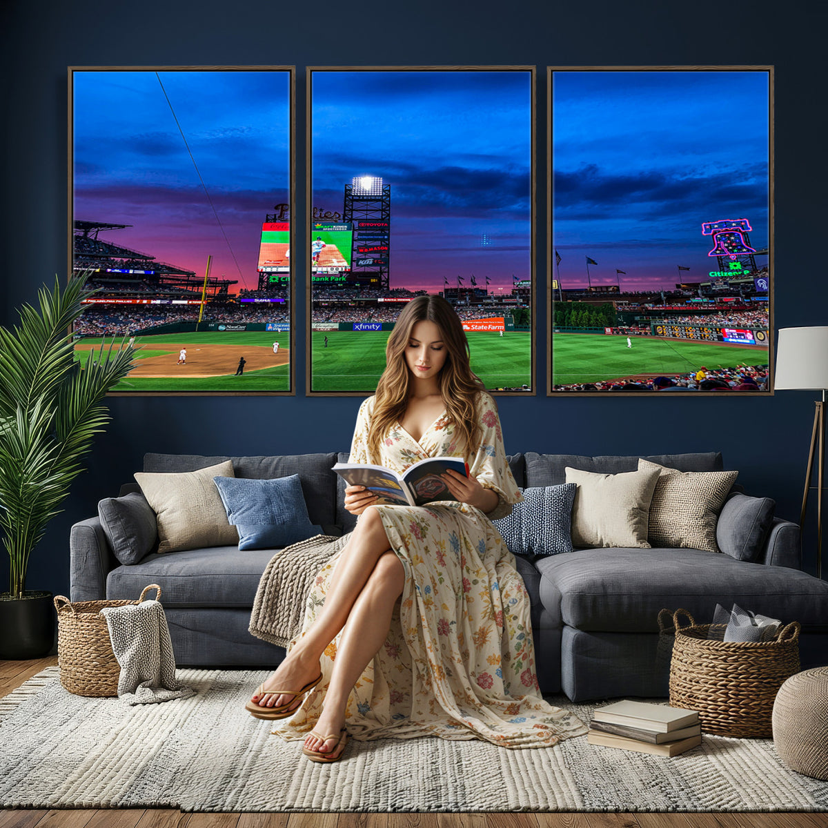 20427-MGV-CV-36X24 - Philadelphia Phillies Baseball Team Print, Citizens Bank Park, Extra Large Game Room Wall Decor