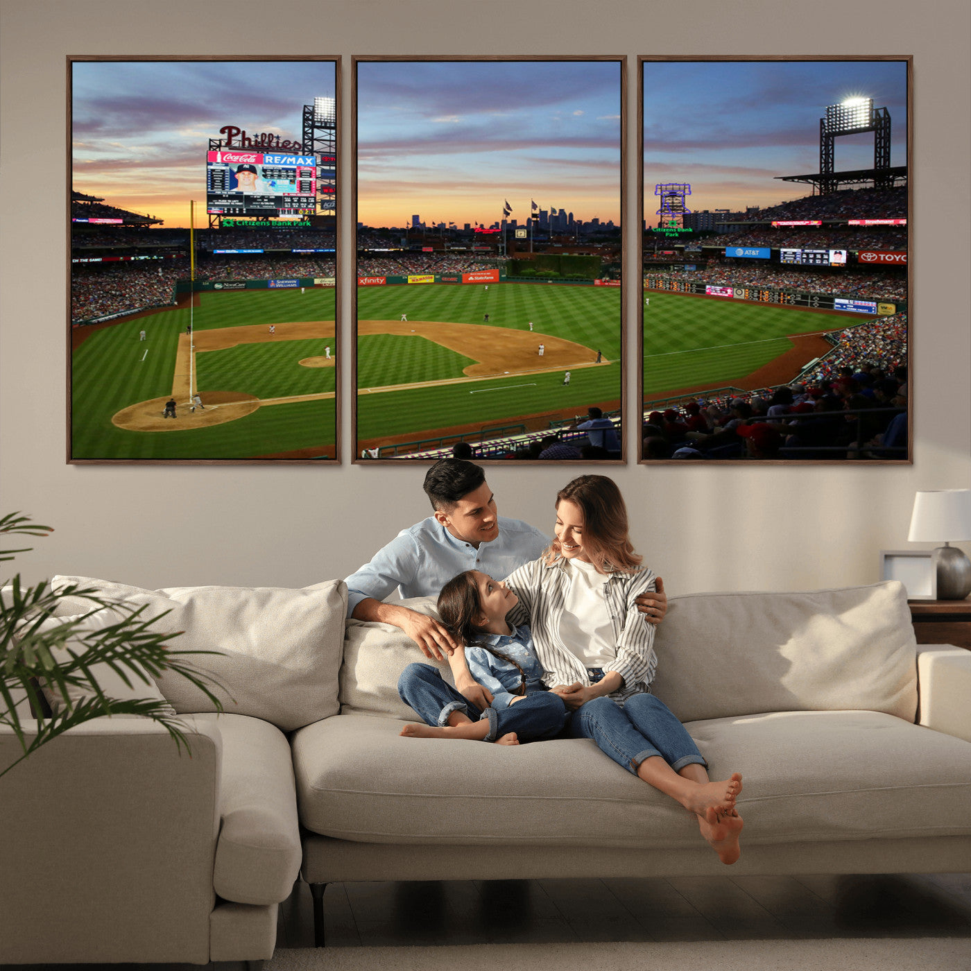 MGV-FC-60X30-3P - Citizens Bank Park Philadelphia Phillies Wall Art Canvas | 3-Panel Canvas Print of Phillies Stadium