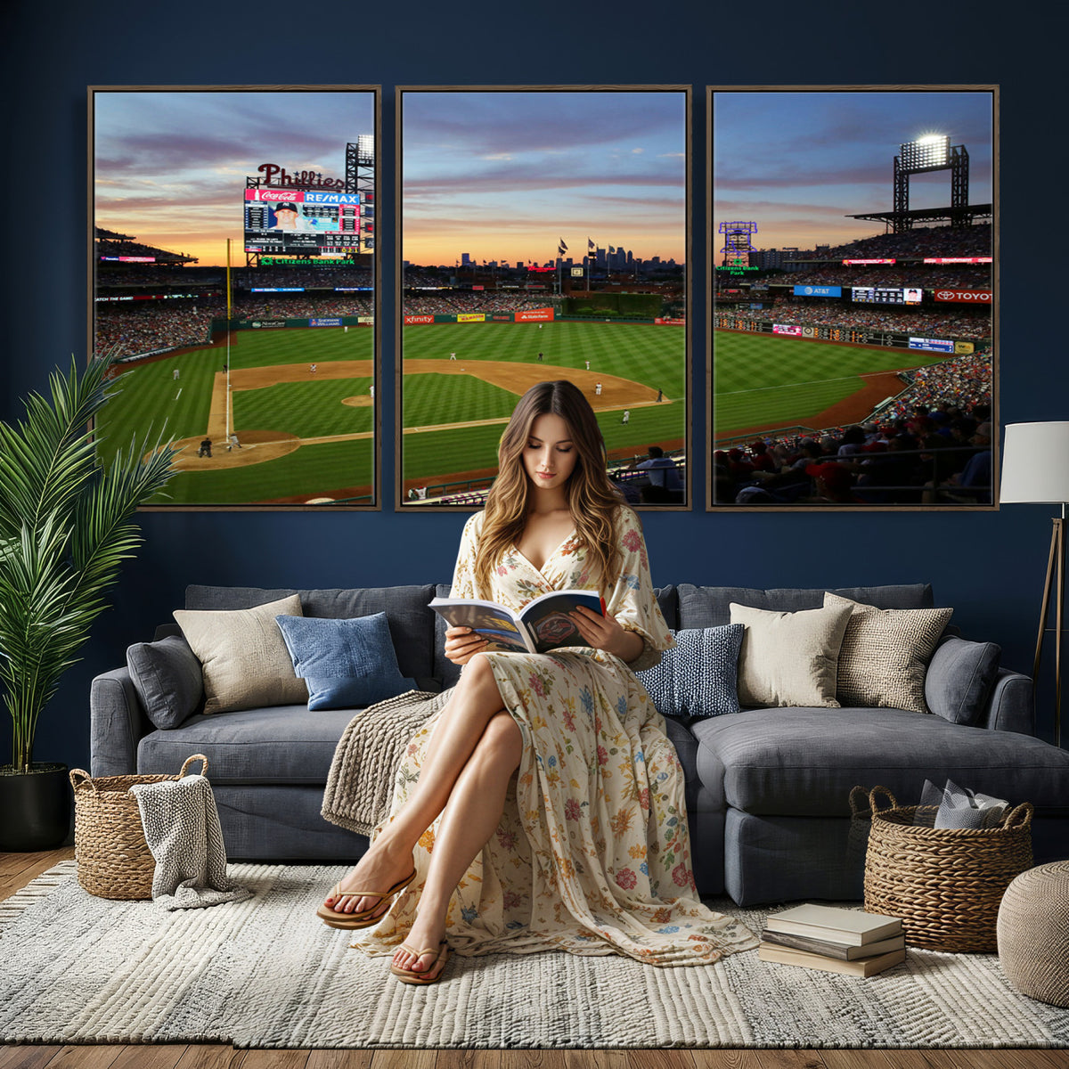 13778-MGV-CV-36X24 - Citizens Bank Park Philadelphia Phillies Wall Art Canvas | 3-Panel Canvas Print of Phillies Stadium