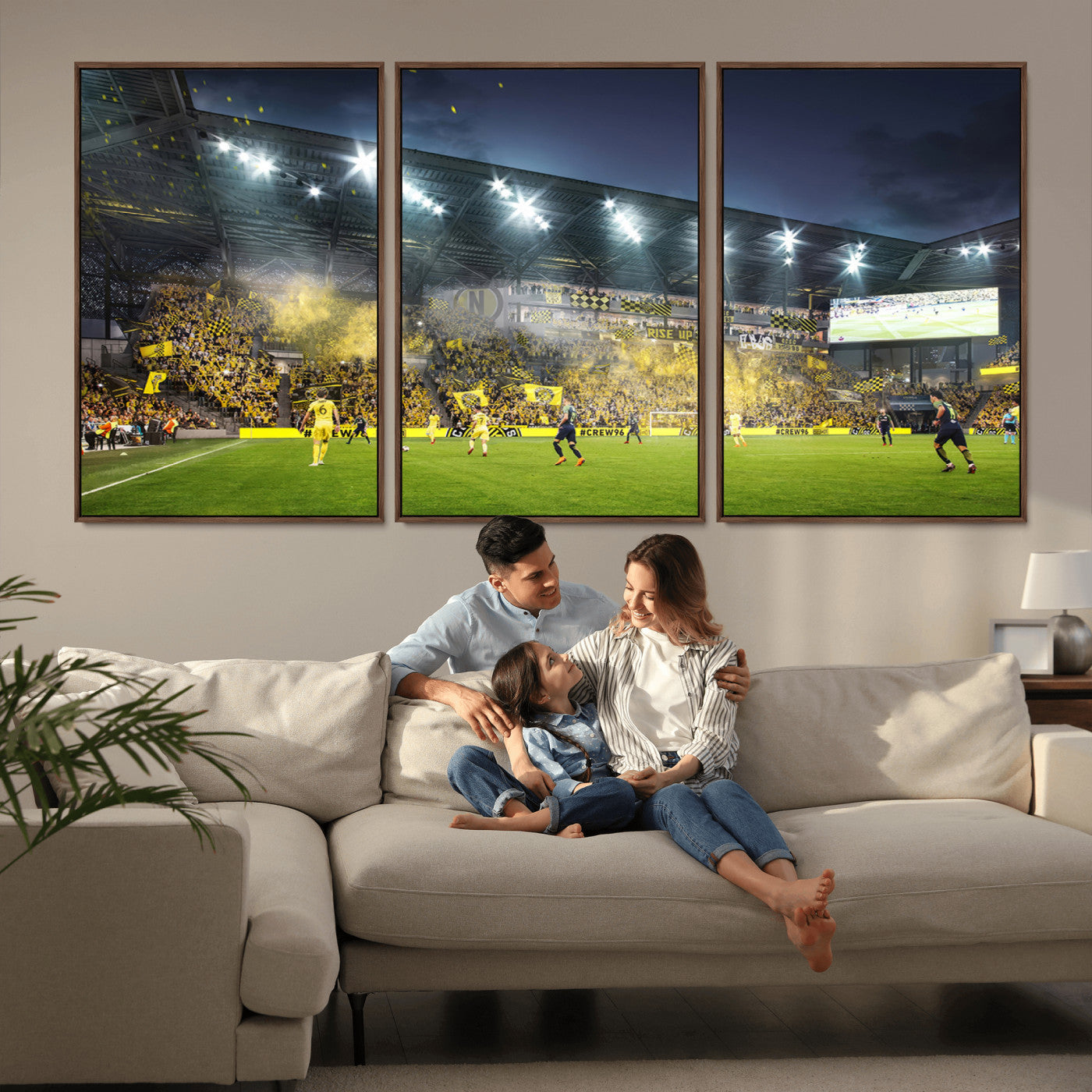 MGV-FC-60X30-3P - Columbus Crew Stadium Match Triple Canvas Wall Art - Dynamic MLS Game Scene Canvas Wall Art