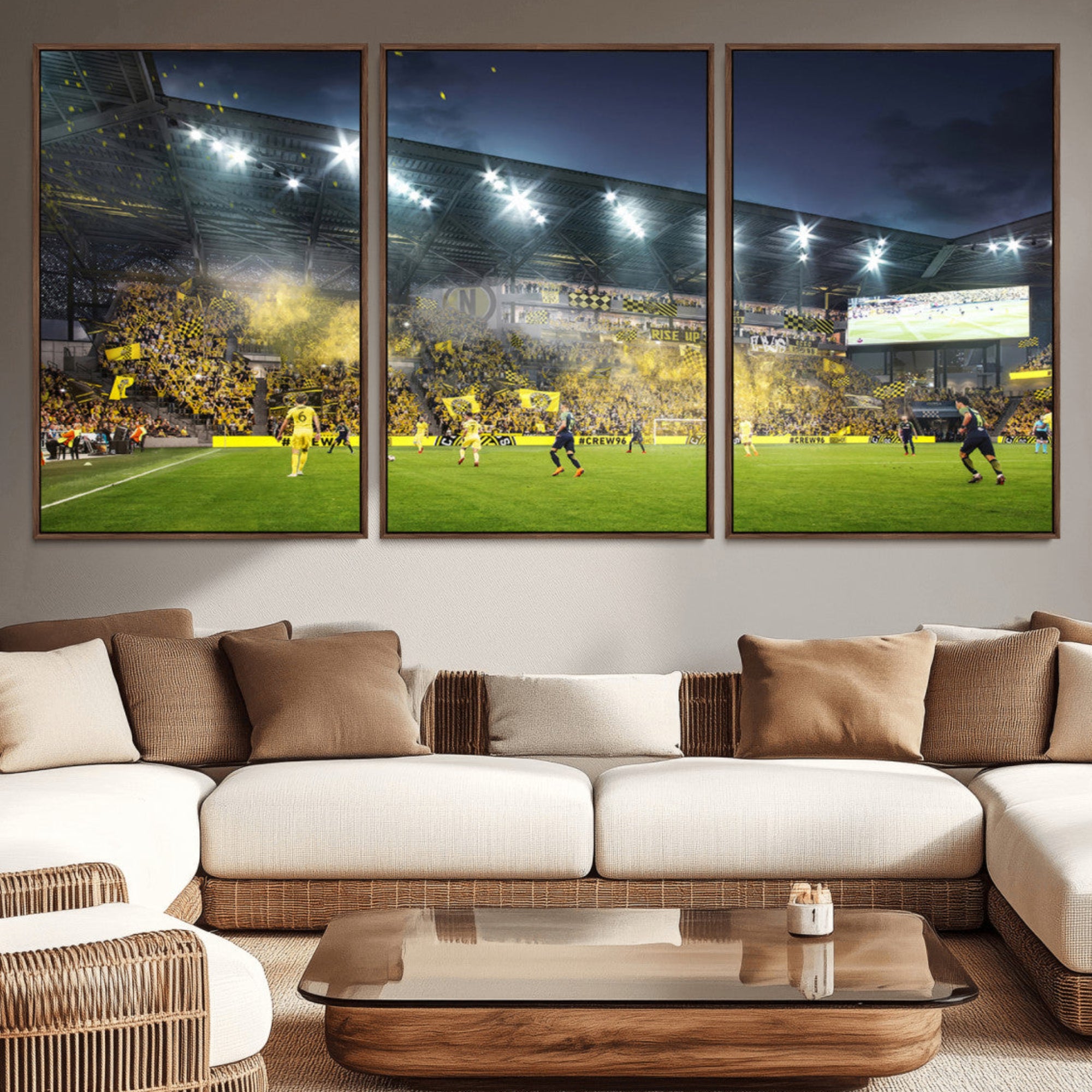 65820-MGV-CV-36X24-Columbus Crew Stadium Match Triple Canvas Wall Art - Dynamic MLS Game Scene Canvas Wall Art