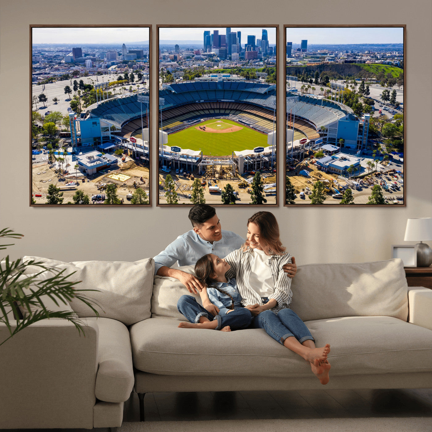 MGV-FC-60X30-3P - Los Angeles Dodgers Dodger Stadium Wall Art Canvas Print - MLB Baseball Stadium, Framed Los Angeles