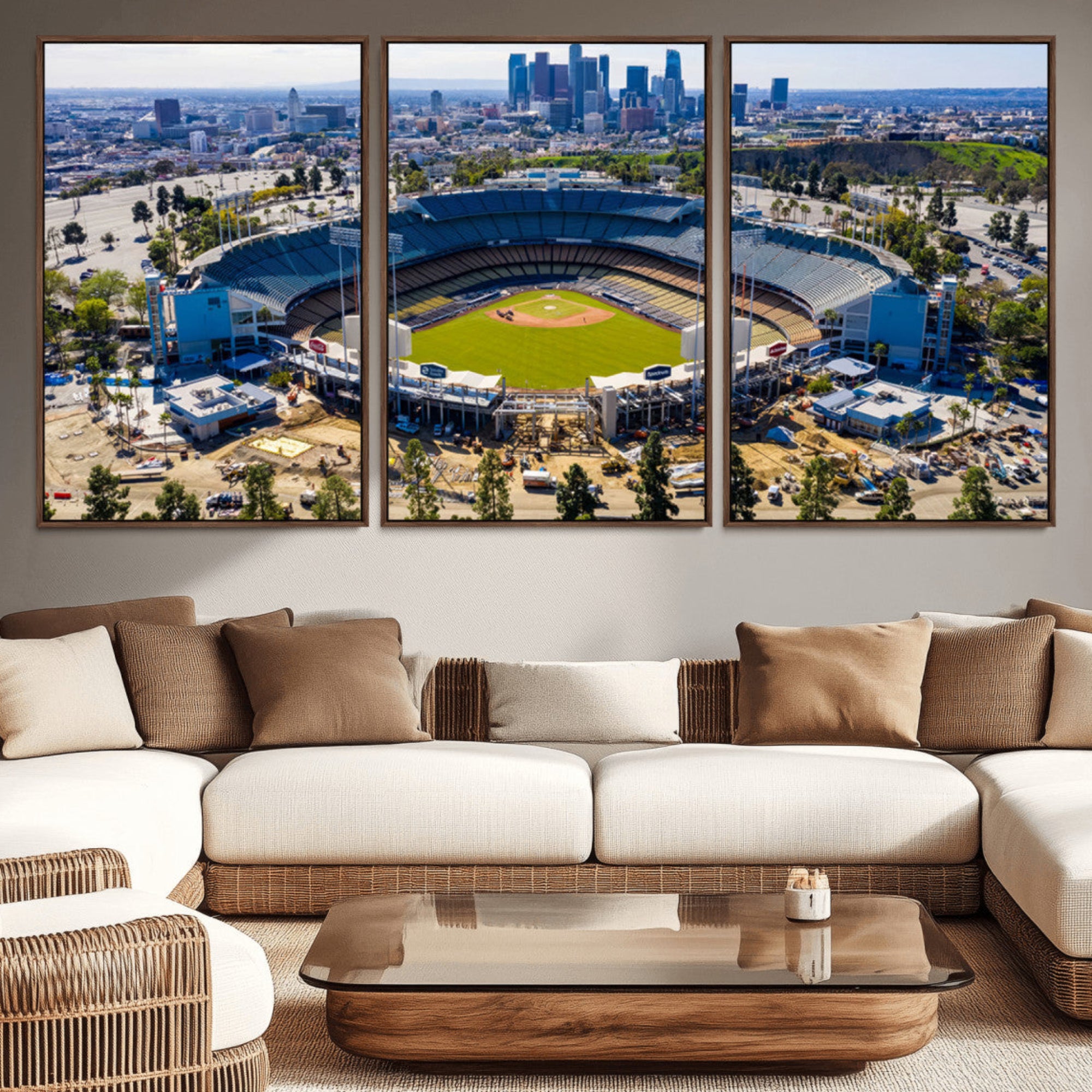 58596-MGV-CV-36X24-Los Angeles Dodgers Dodger Stadium Wall Art Canvas Print - MLB Baseball Stadium, Framed Los Angeles