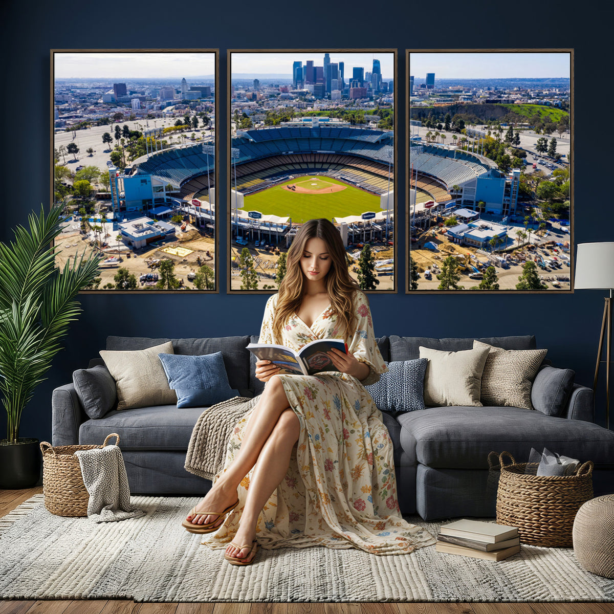 58596-MGV-CV-36X24 - Los Angeles Dodgers Dodger Stadium Wall Art Canvas Print, Extra Large Game Room Wall Decor