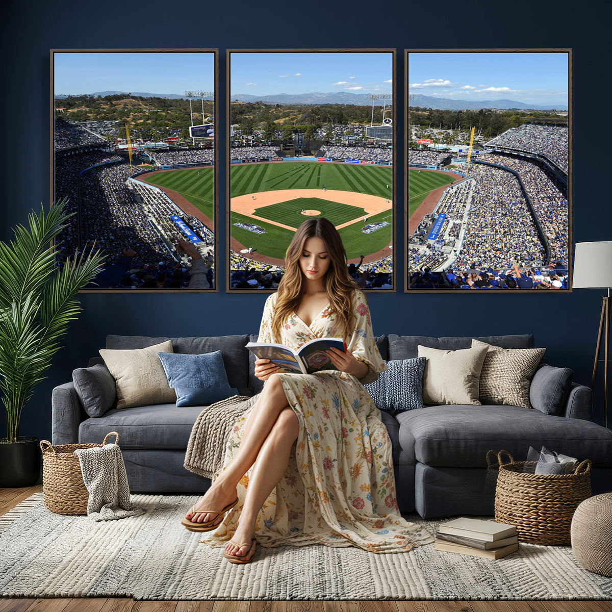 20436-MGV-CV-36X24 - Los Angeles Dodgers Dodger Stadium Wall Art Canvas Print, Framed and Ready to Hang