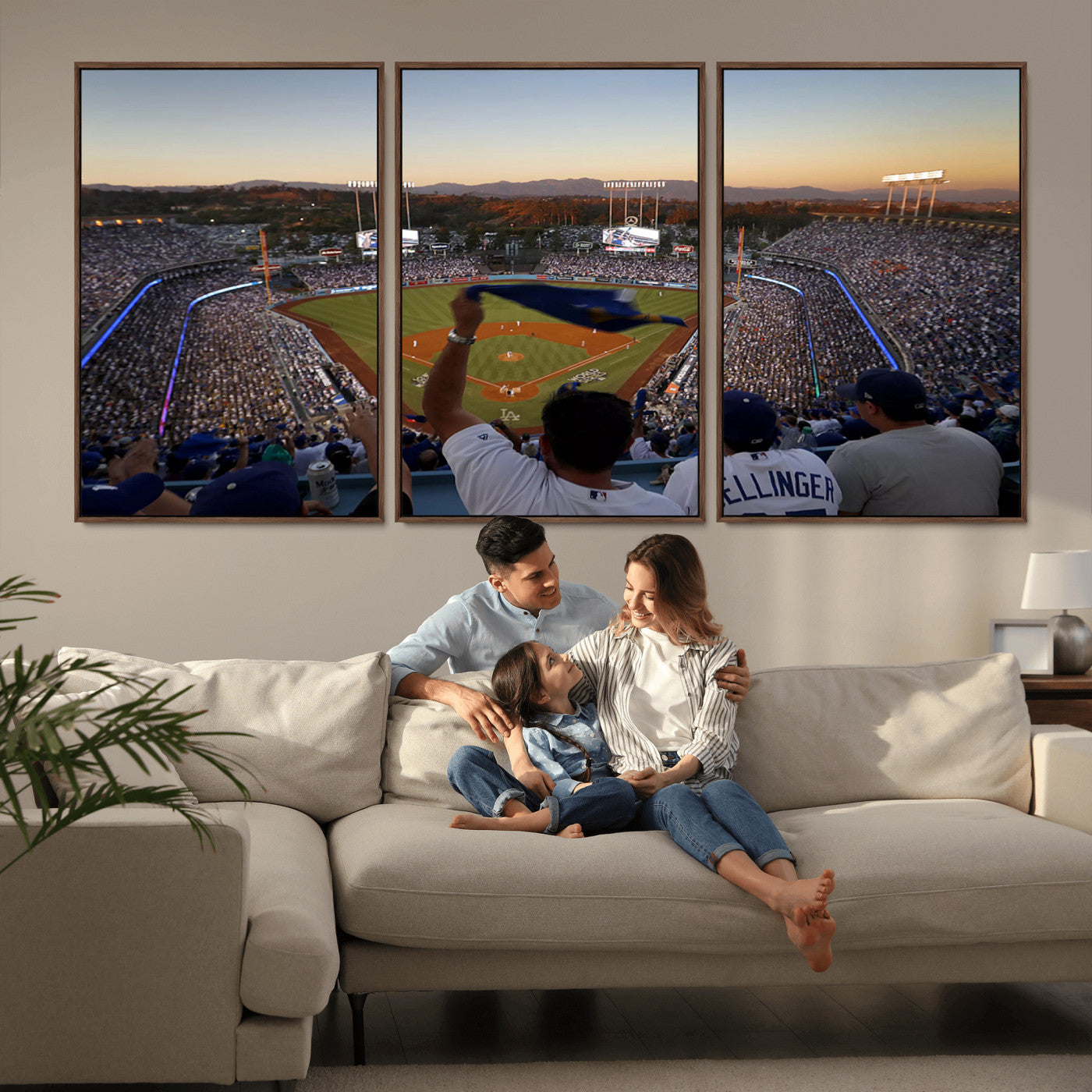 MGV-FC-60X30-3P - Dodger Stadium Sunset Game Triple Canvas Wall Art - Los Angeles Dodgers MLB Match