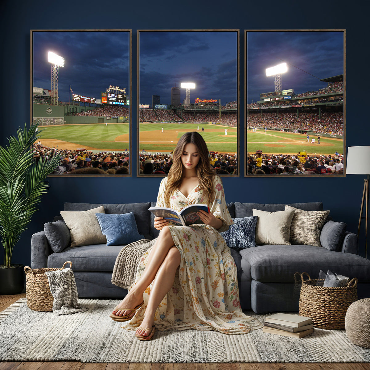85099-MGV-CV-36X24 - Boston Red Sox Baseball Team Print Canvas, Massachusetts Fenway Park Stadium Wall Art