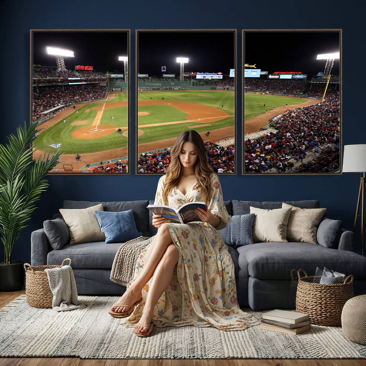 41158-MGV-CV-36X24 - Boston Red Sox Baseball Team Print, Massachusetts Fenway Park Stadium Wall Art