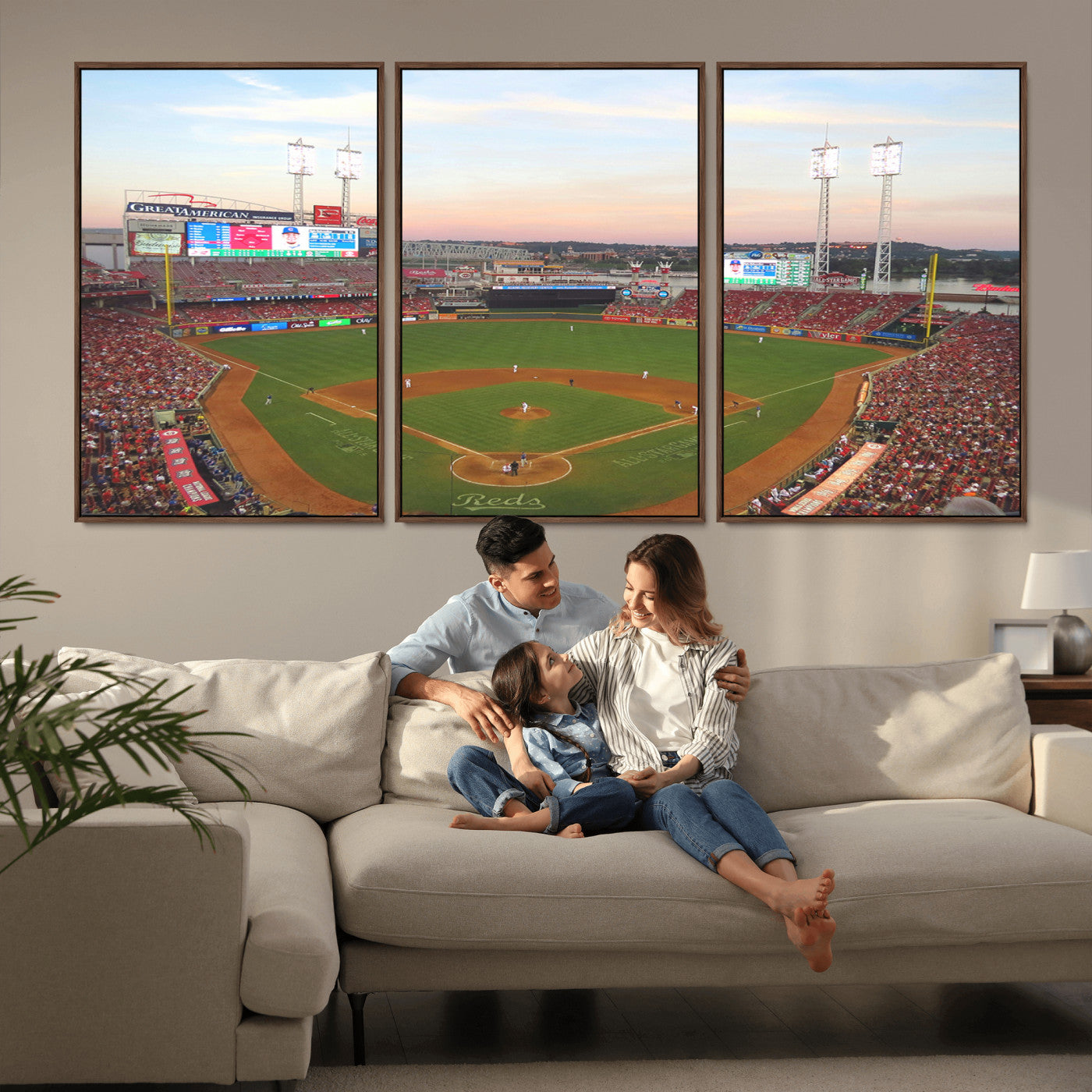 MGV-FC-60X30-3P - Cincinnati Reds Baseball Print Canvas- Cincinnati Great American Ball Park Stadium Wall Art Canvas
