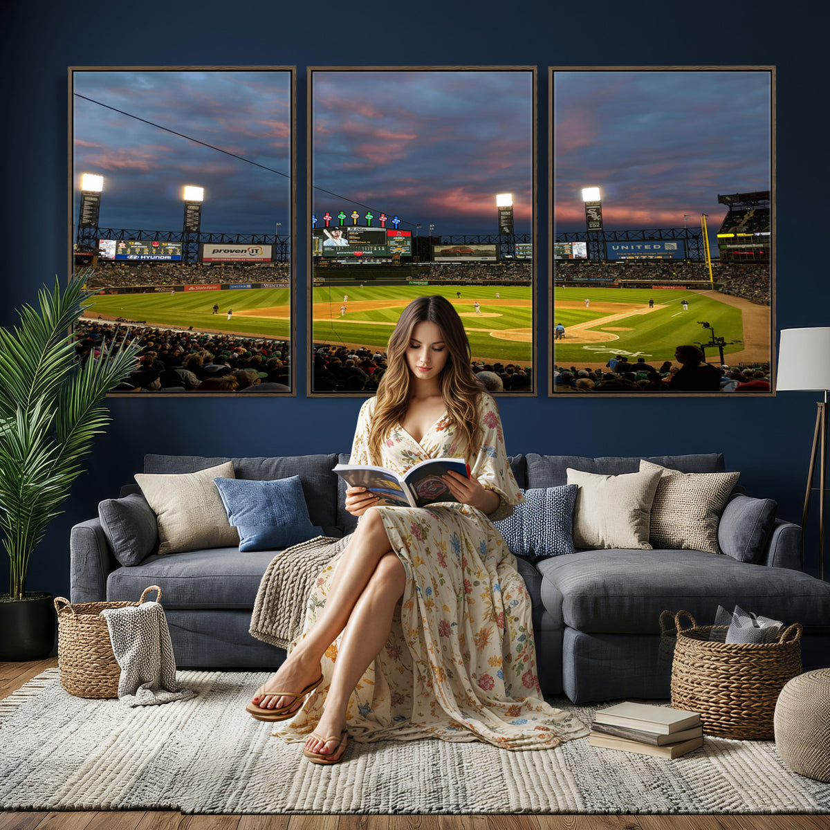 96063-MGV-CV-36X24 - Chicago White Sox Baseball Team Print Canvas, Guaranteed Rate Field, Framed and Ready to Hang