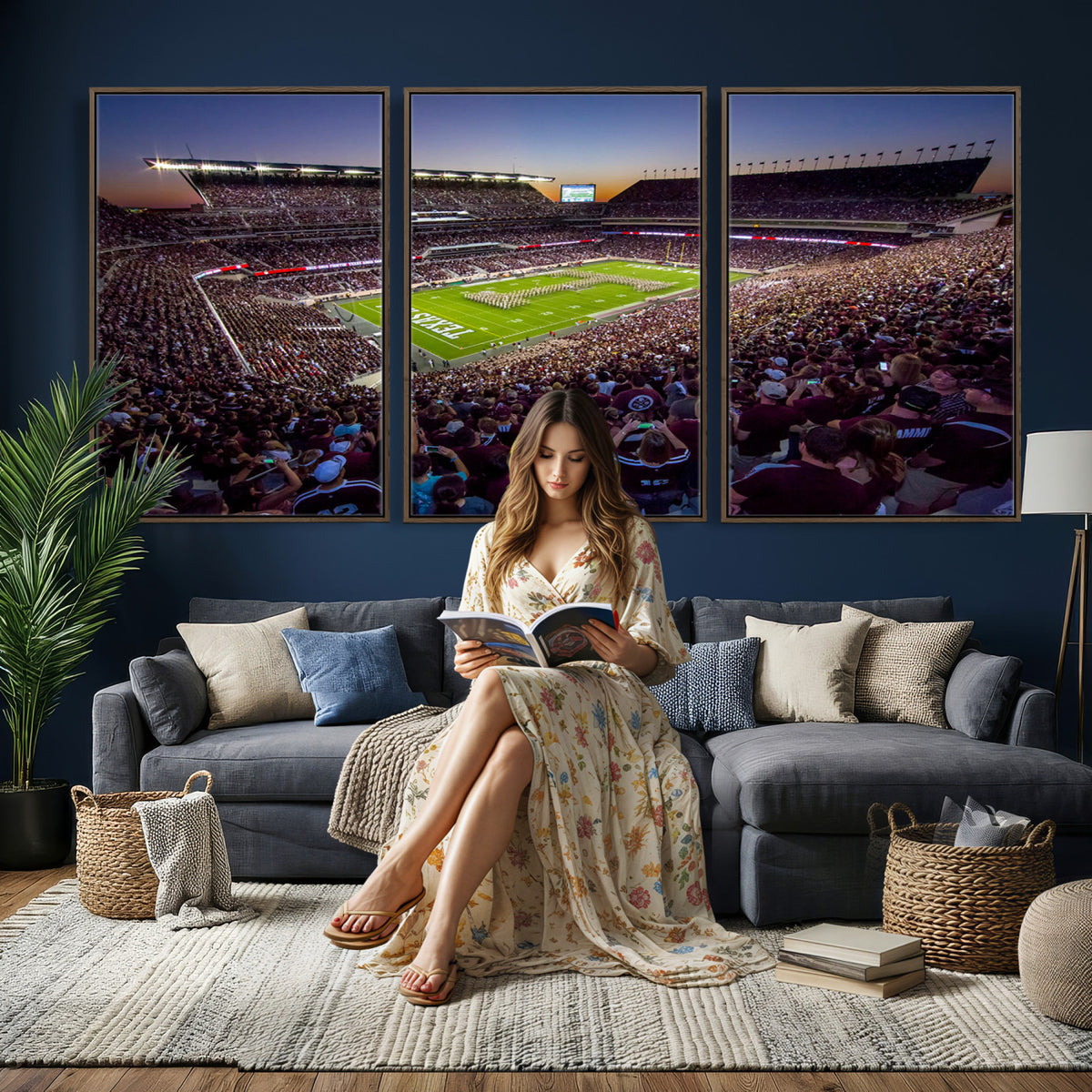 25148-MGV-CV-36X24 - Texas A&M University Aggies Football Team Print, College Station Kyle Field, Framed and Ready to Hang