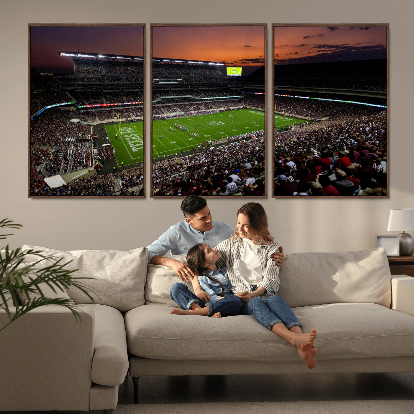 MGV-FC-60X30-3P - Texas A&M Aggies Football Team Print - College Station Kyle Field Stadium Wall Art Canvas Print