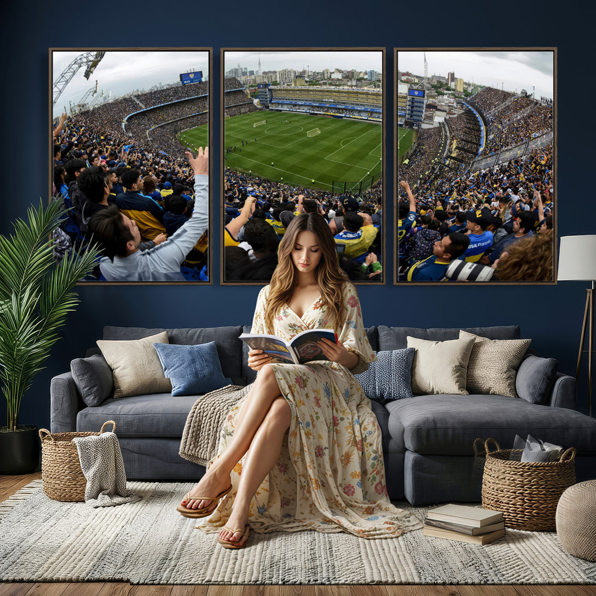 23173-MGV-CV-36X24 - Boca Juniors Soccer Team Print, Buenos Aires Bombonera, Framed and Ready to Hang