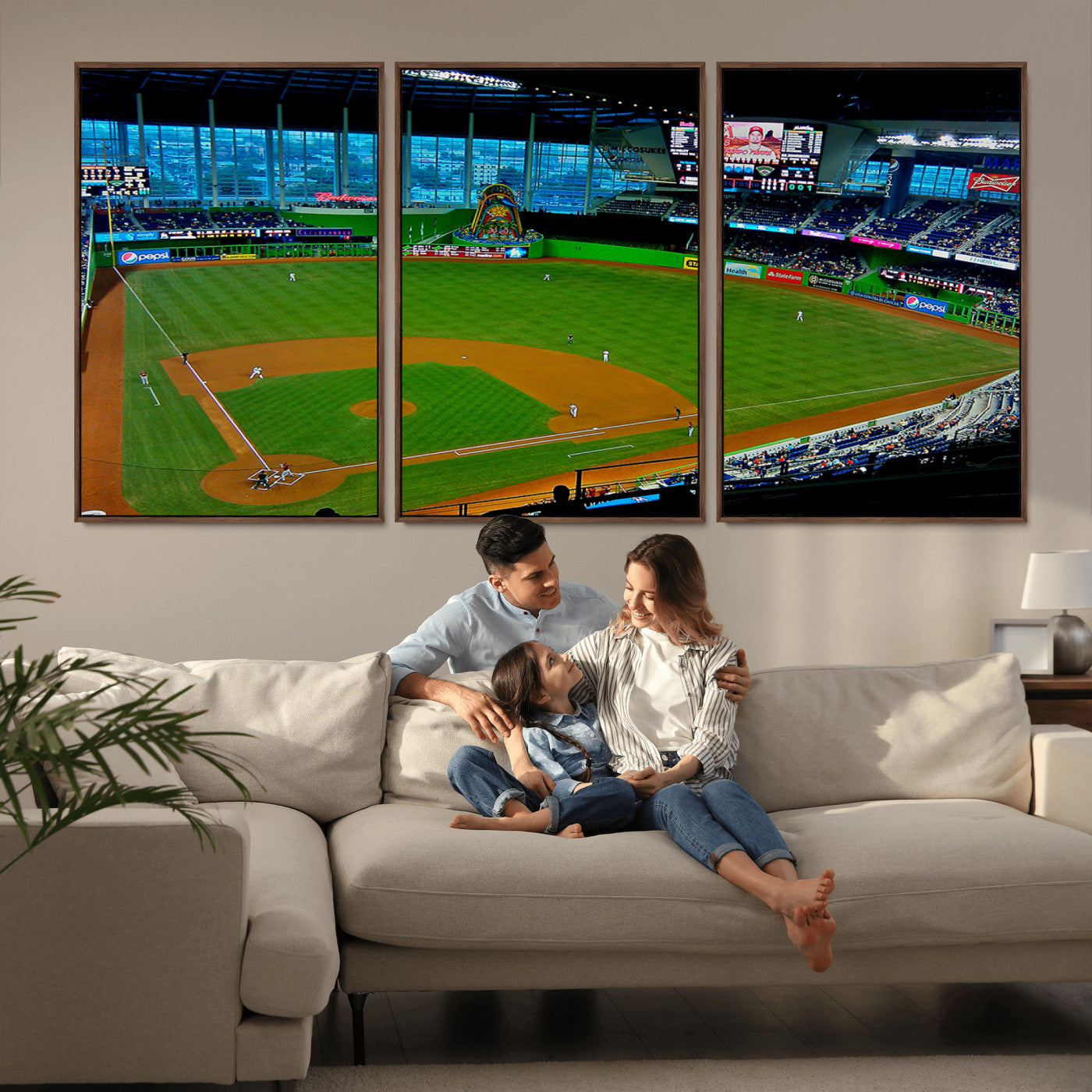 MGV-FC-60X30-3P - Miami Marlins Baseball Team Print - Miami LoanDepot Park Stadium Wall Art Canvas Print