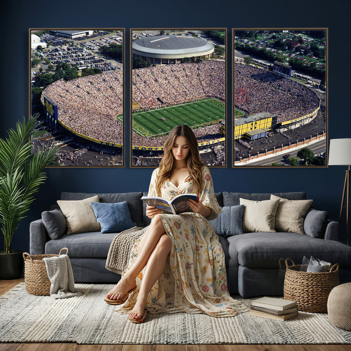 27314-MGV-CV-36X24 - Michigan Wolverines Football Team Print, Ann Arbor Michigan Stadium Wall Art