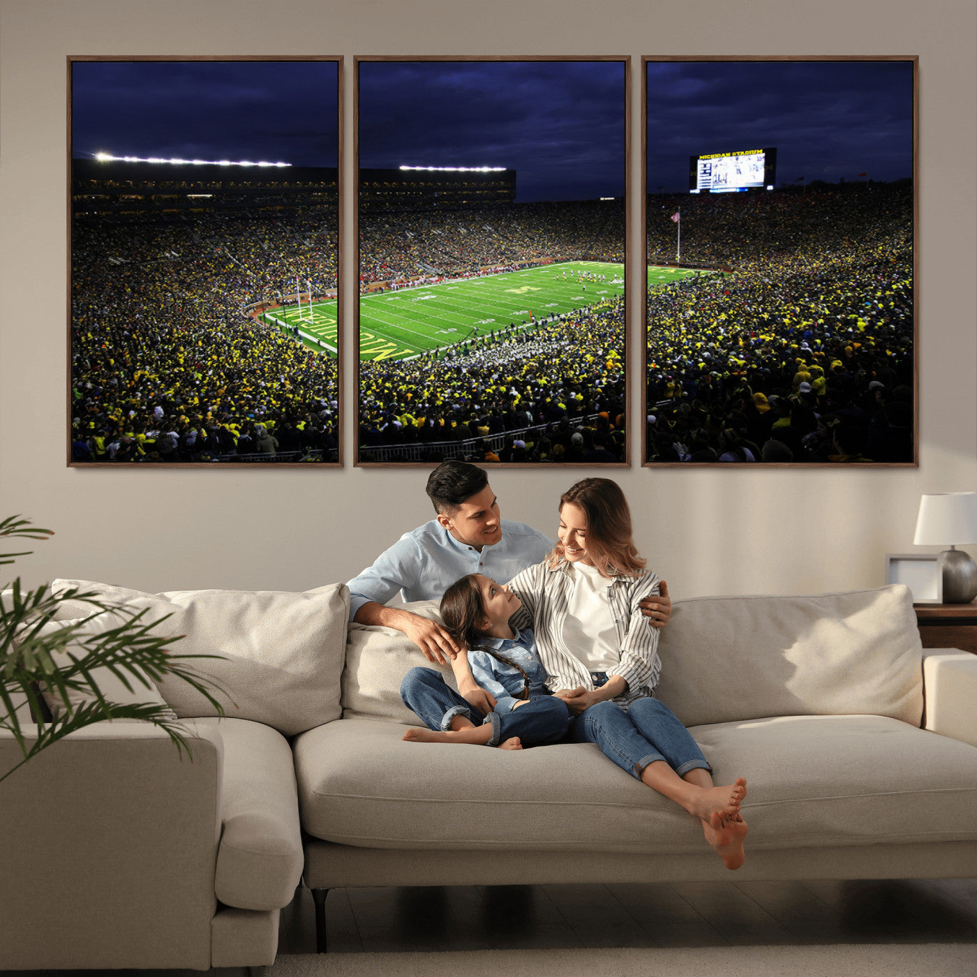 MGV-FC-60X30-3P - Michigan Wolverines Football Canvas Wall Decor, Football Team Print - Ann Arbor Michigan Stadium