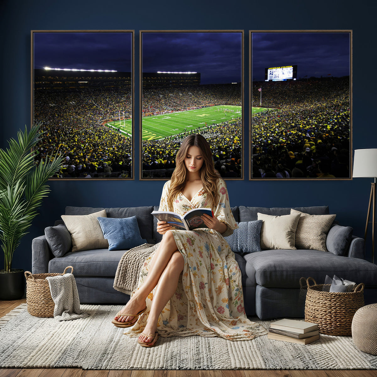 15448-MGV-CV-36X24 - Michigan Wolverines Football Canvas Wall Decor, Football Team Print, Ann Arbor Michigan Stadium