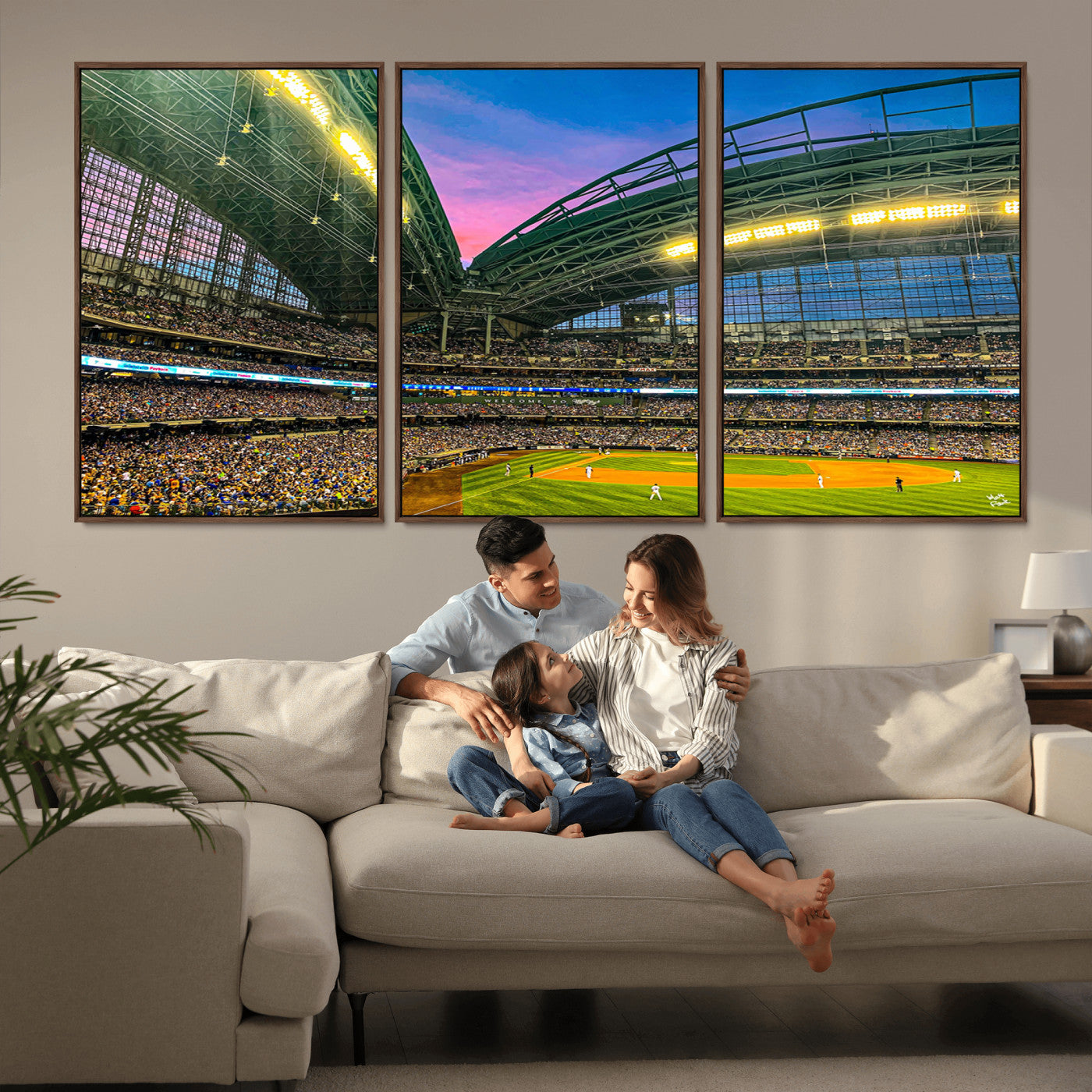 MGV-FC-60X30-3P - Milwaukee Brewers Baseball Team Print Canvas- American Family Field Stadium Wall Art Canvas Print