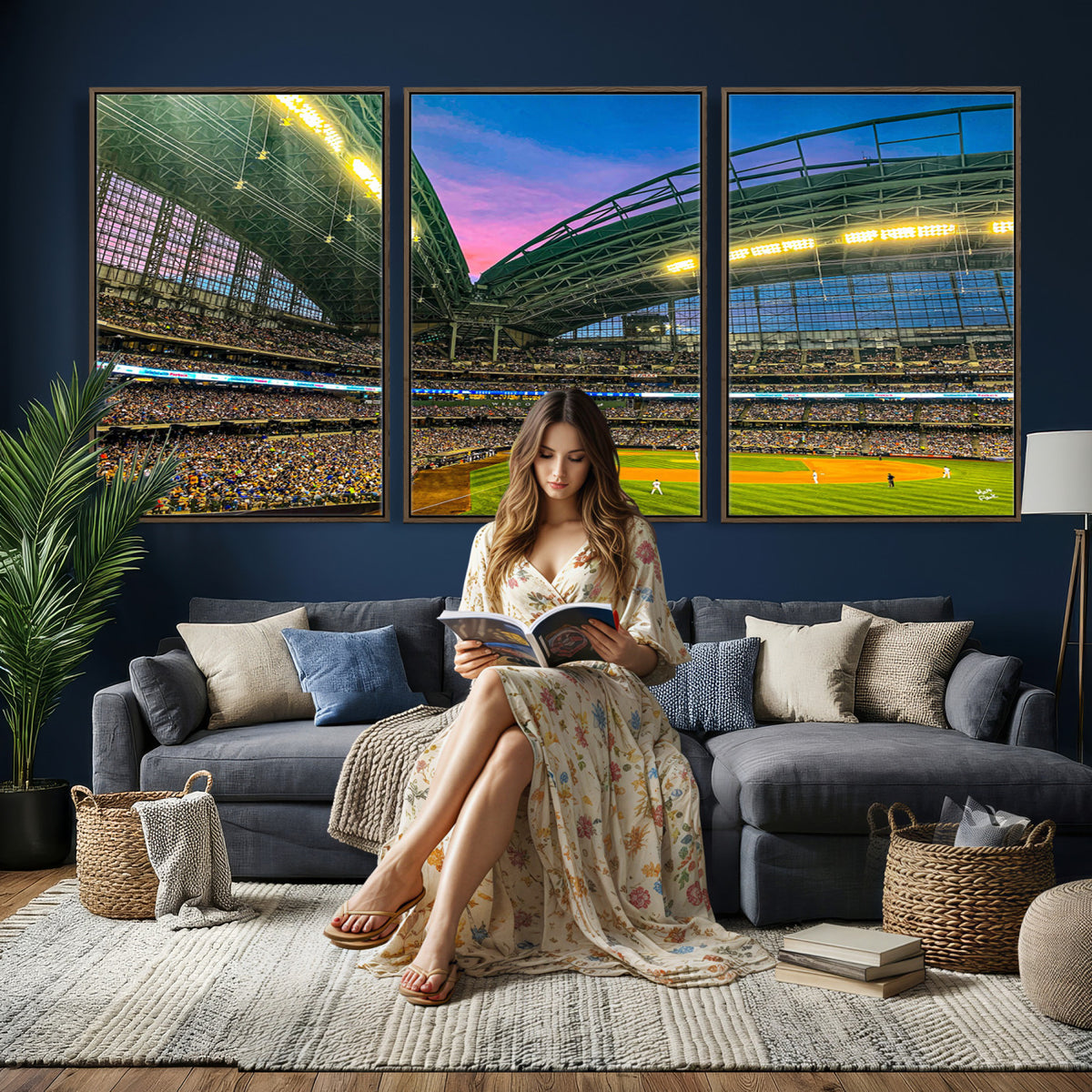17006-MGV-CV-36X24 - Milwaukee Brewers Baseball Team Print Canvas, American Family Field Stadium Wall Art