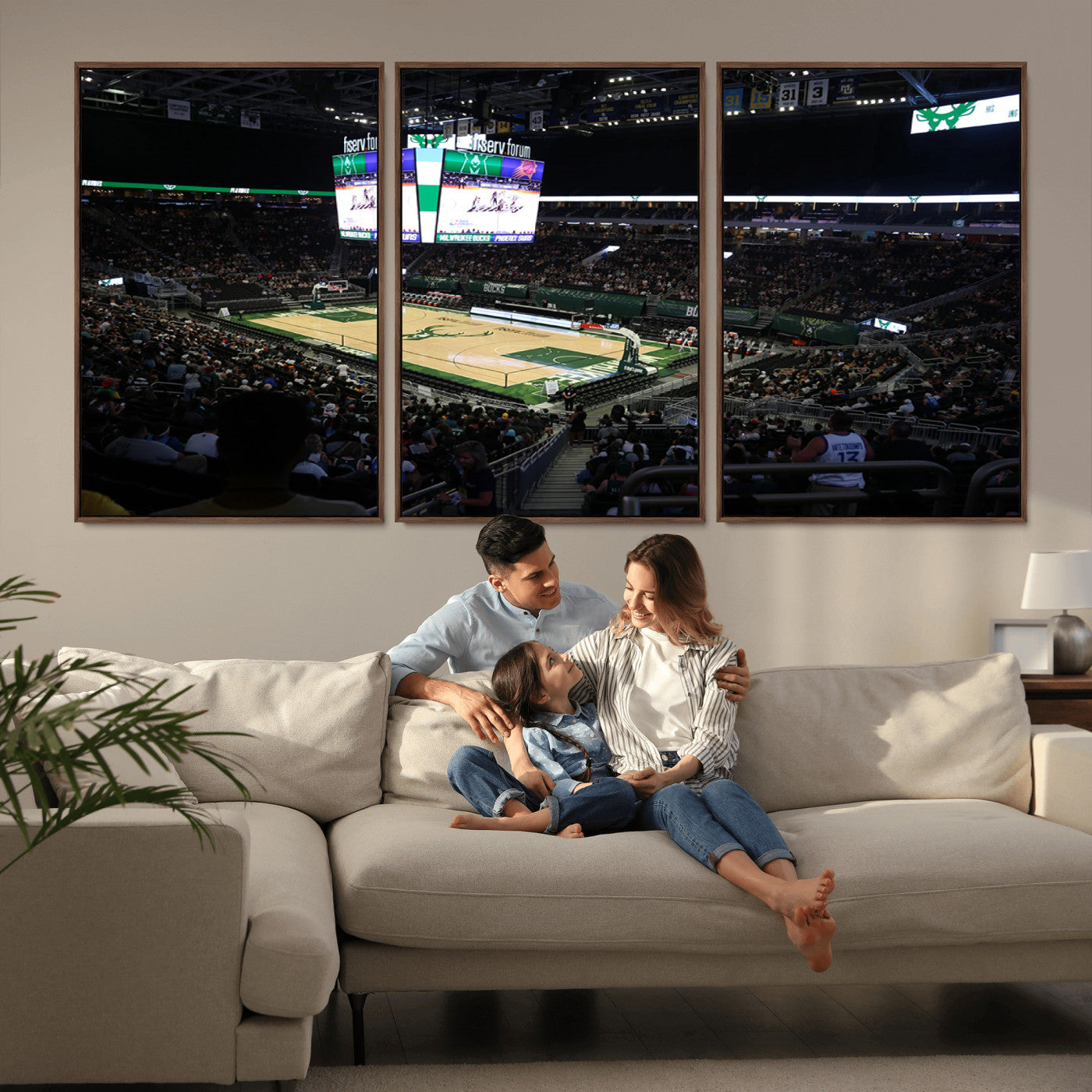MGV-FC-60X30-3P - Milwaukee Bucks Basketball Print - Fiserv Forum Stadium Wall Art Canvas Print