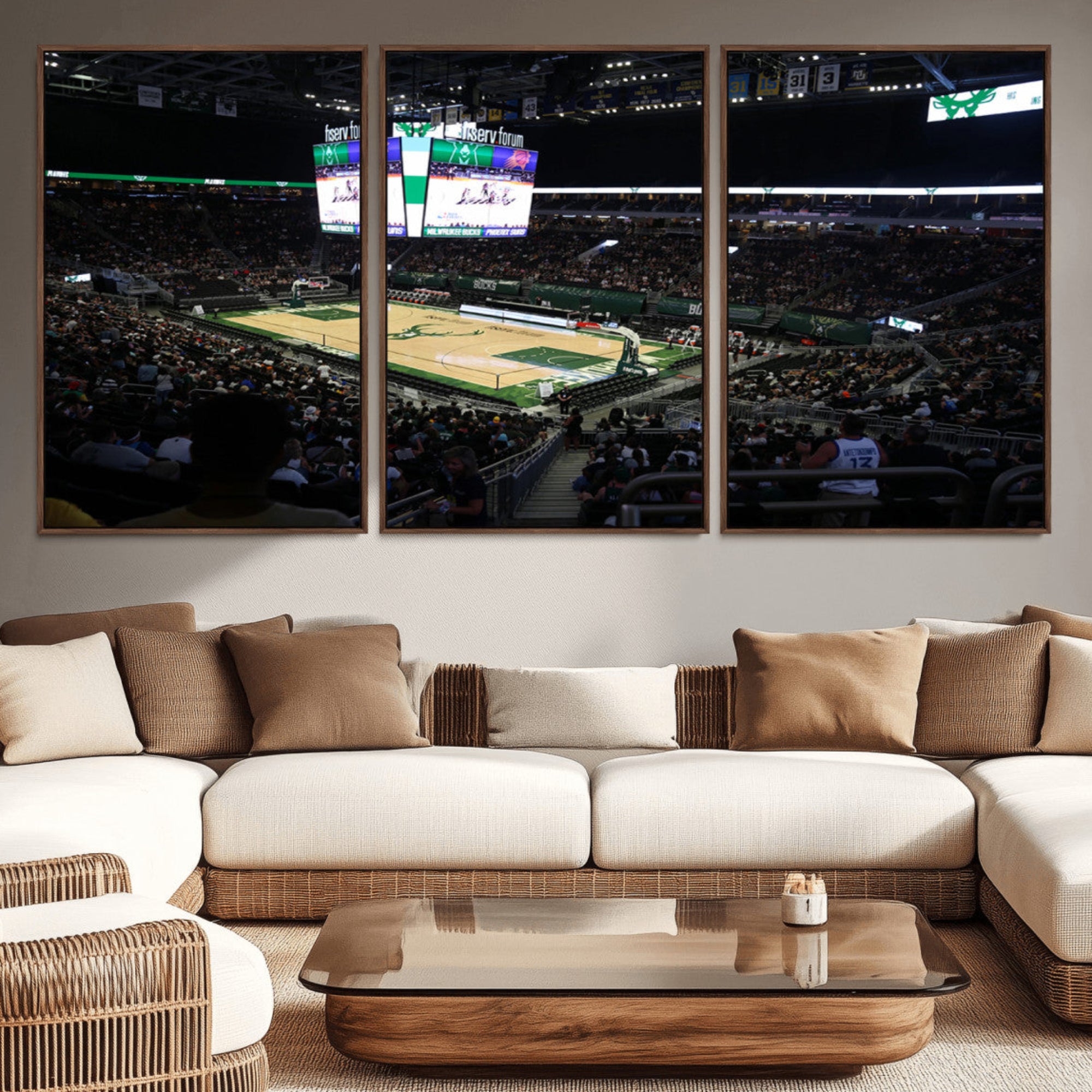 69882-MGV-CV-36X24-Milwaukee Bucks Basketball Print - Fiserv Forum Stadium Wall Art Canvas Print