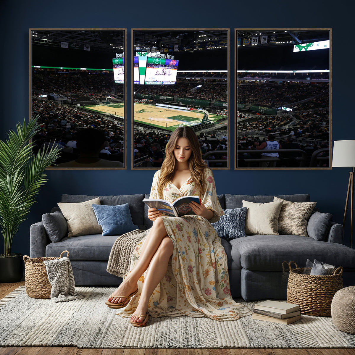 69882-MGV-CV-36X24 - Milwaukee Bucks Basketball Print, Fiserv Forum Stadium Wall Art