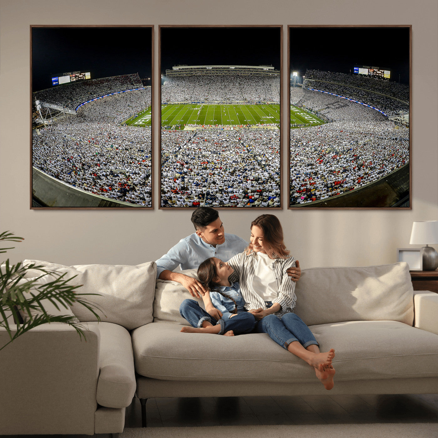 MGV-FC-60X30-3P - Beaver Stadium Night Game Triple Canvas Wall Art - Penn State Nittany Lions Football Match