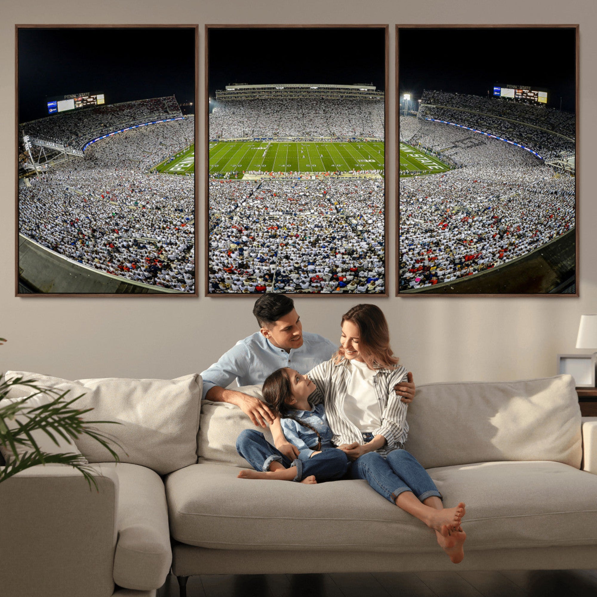 41012-MGV-CV-36X24-Beaver Stadium Night Game Triple Canvas Wall Art - Penn State Nittany Lions Football Match