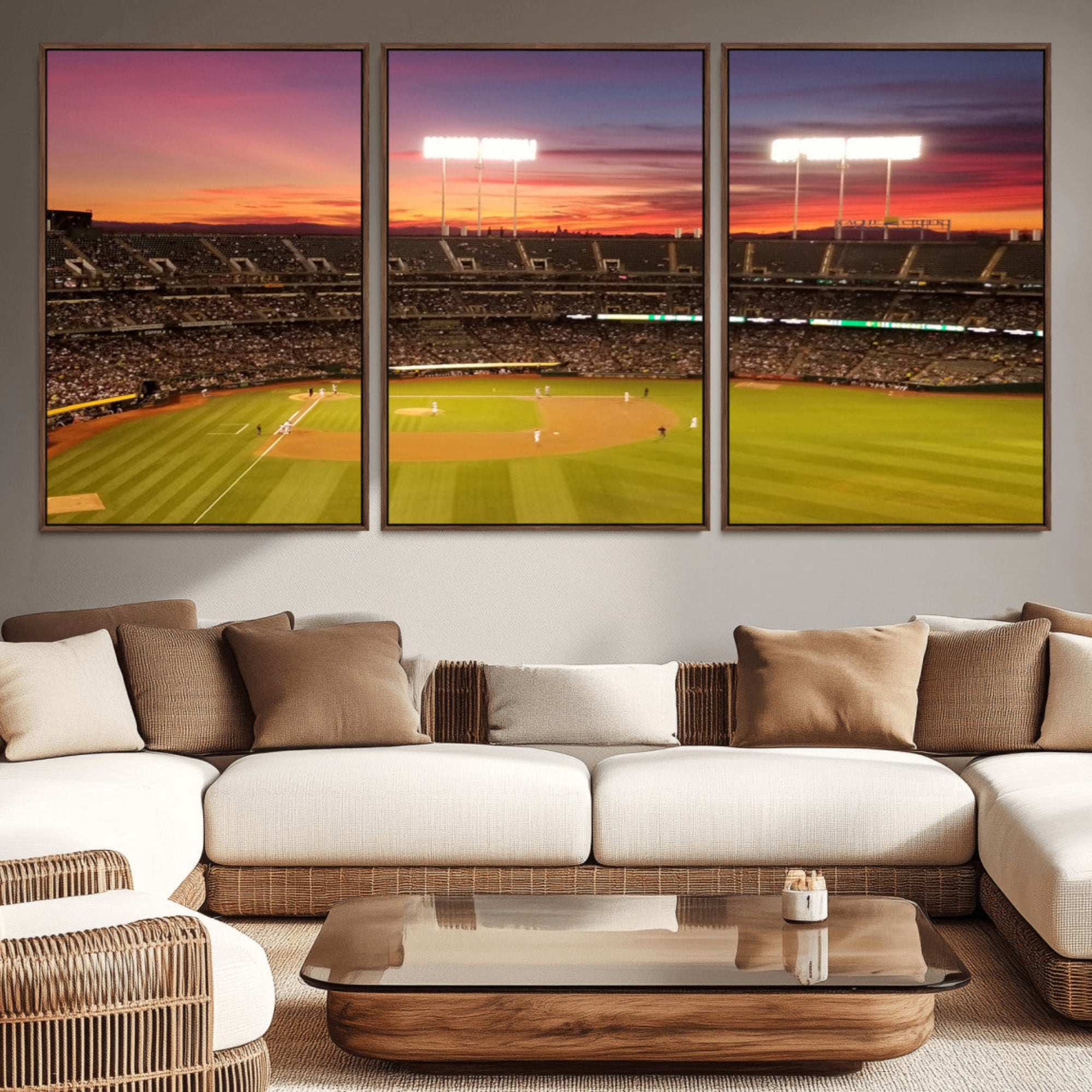 73718-MGV-CV-36X24-Oakland Athletics Baseball Team Print - Oakland Coliseum Stadium Wall Art Canvas Print