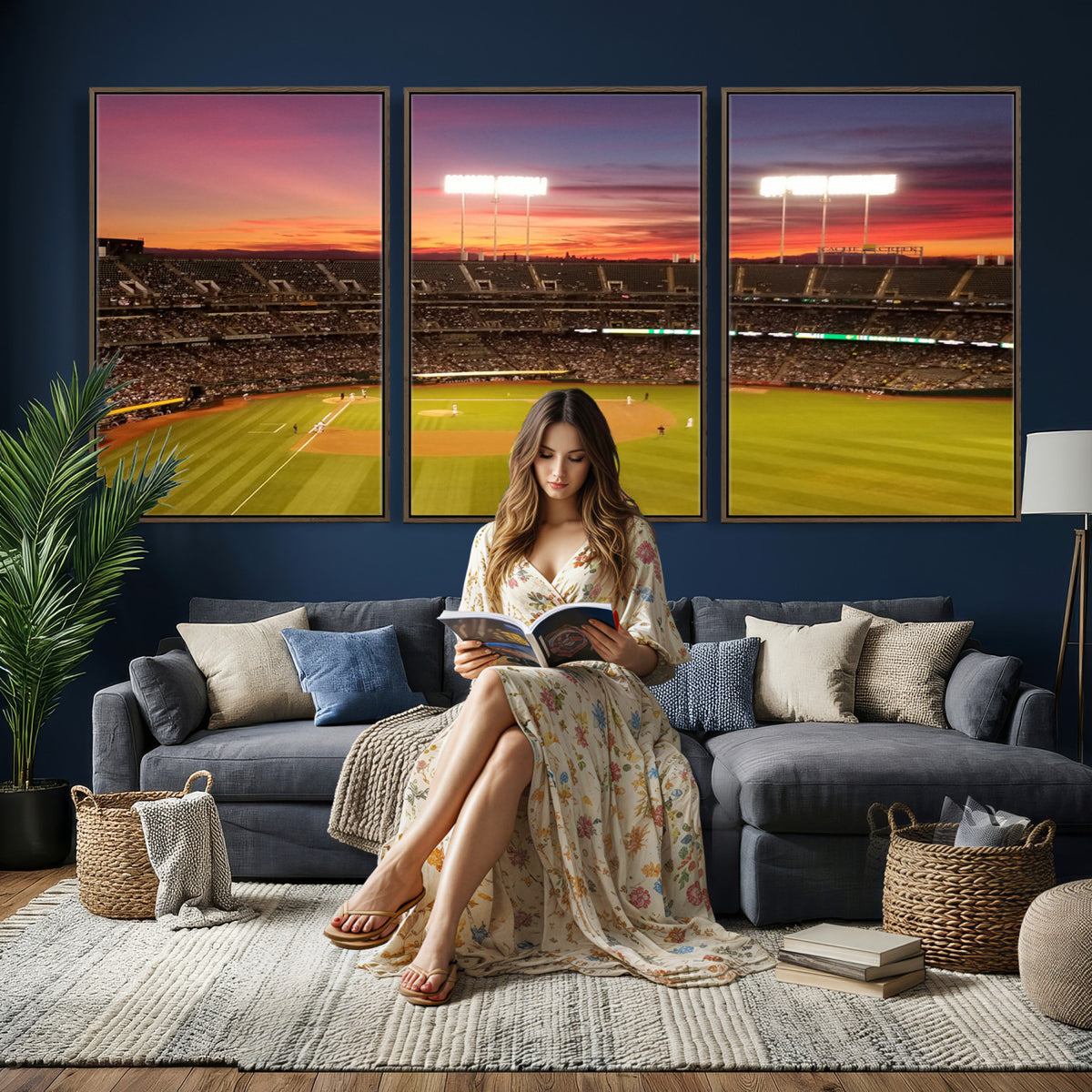 73718-MGV-CV-36X24 - Oakland Athletics Baseball Team Print, Oakland Coliseum