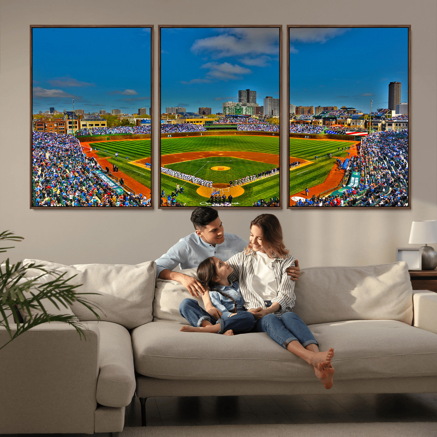 MGV-FC-60X30-3P - Wrigley Field Chicago Cubs Canvas Wall Art - Iconic Baseball Stadium Print for Sports Lovers - Ready