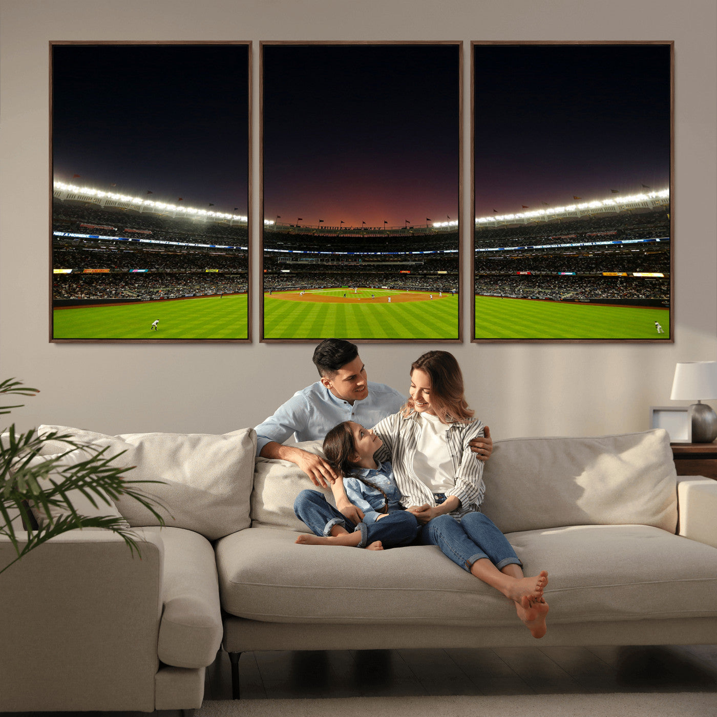 MGV-FC-60X30-3P - Yankee Stadium Night Game Triple Canvas, Yankee Stadium Canvas Wall Art - New York Yankees MLB Match