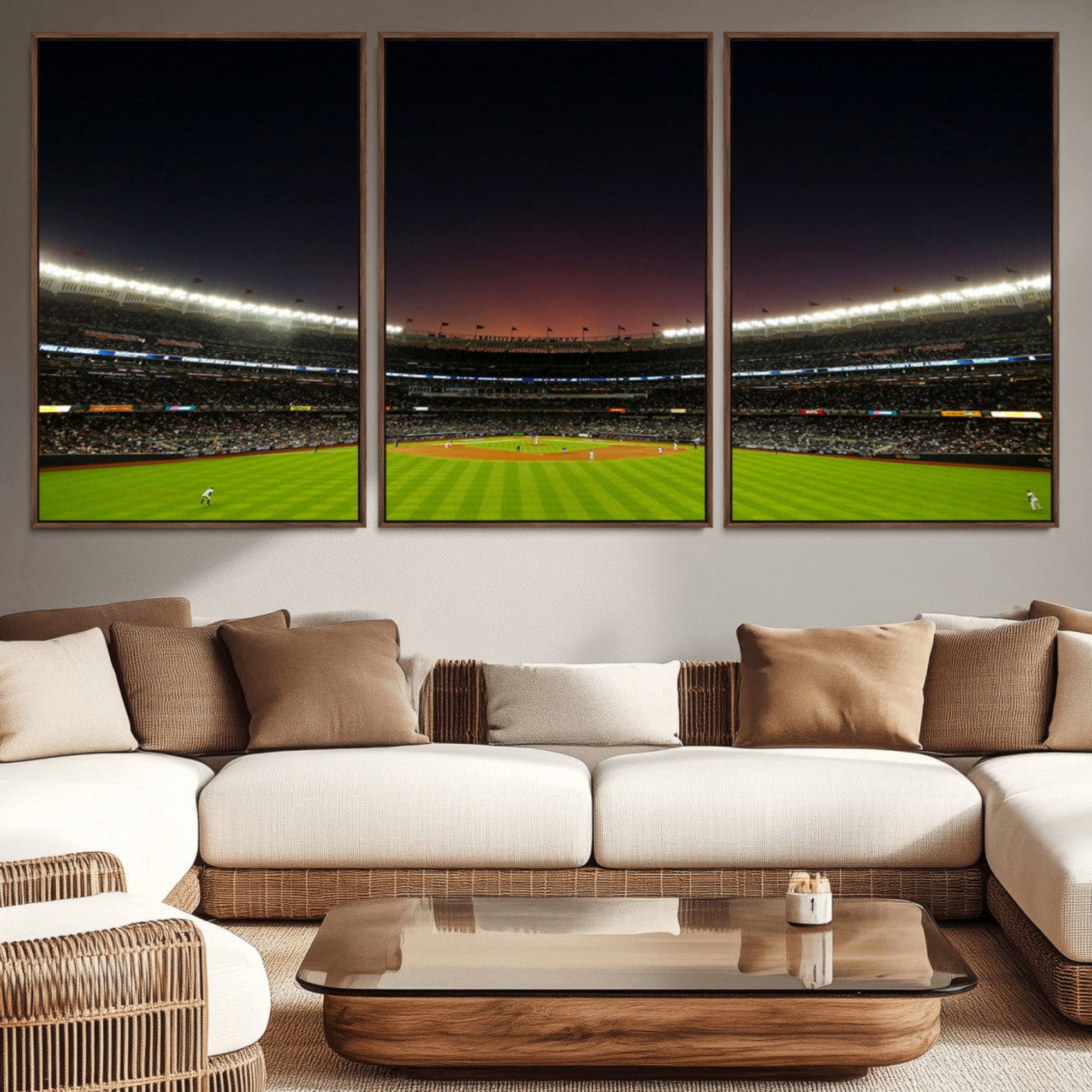 59138-MGV-CV-36X24-Yankee Stadium Night Game Triple Canvas, Yankee Stadium Canvas Wall Art - New York Yankees MLB Match
