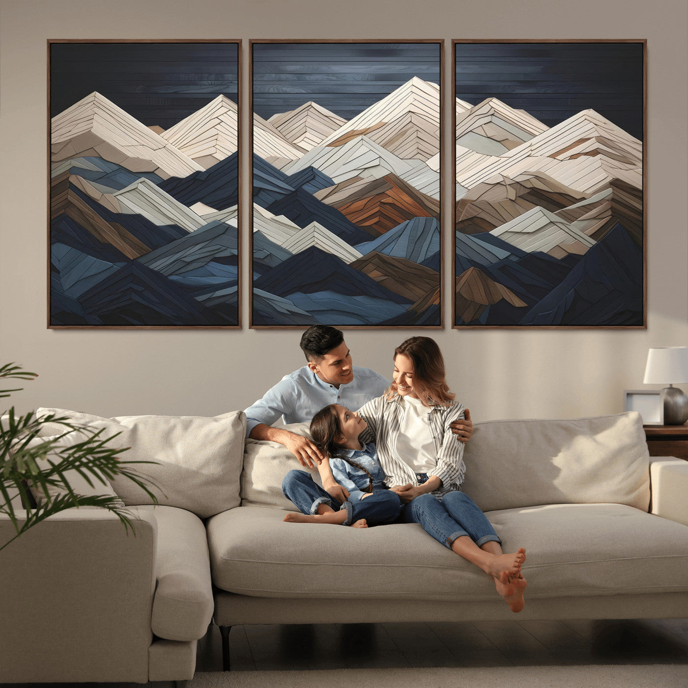 MGV-FC-60X30-3P - Mountain Range Art Wood Style Wall Art - Ready to Hang 3-Piece Set for Modern Rustic Decor, Abstract